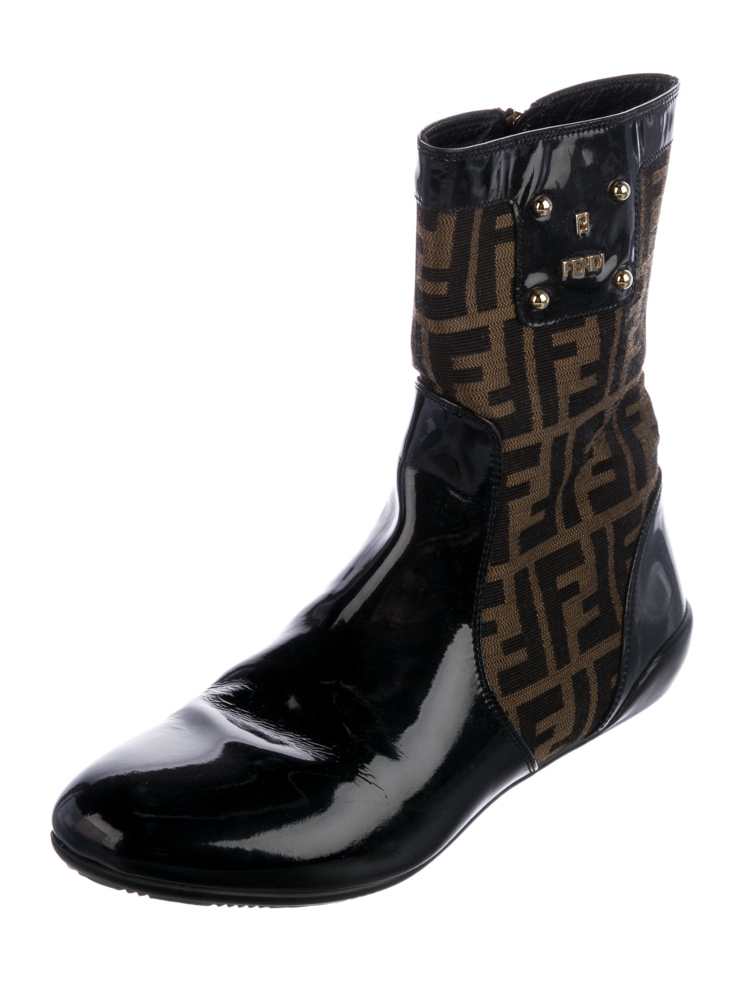 Fendi Zucca FF Logo Patent Leather Boots