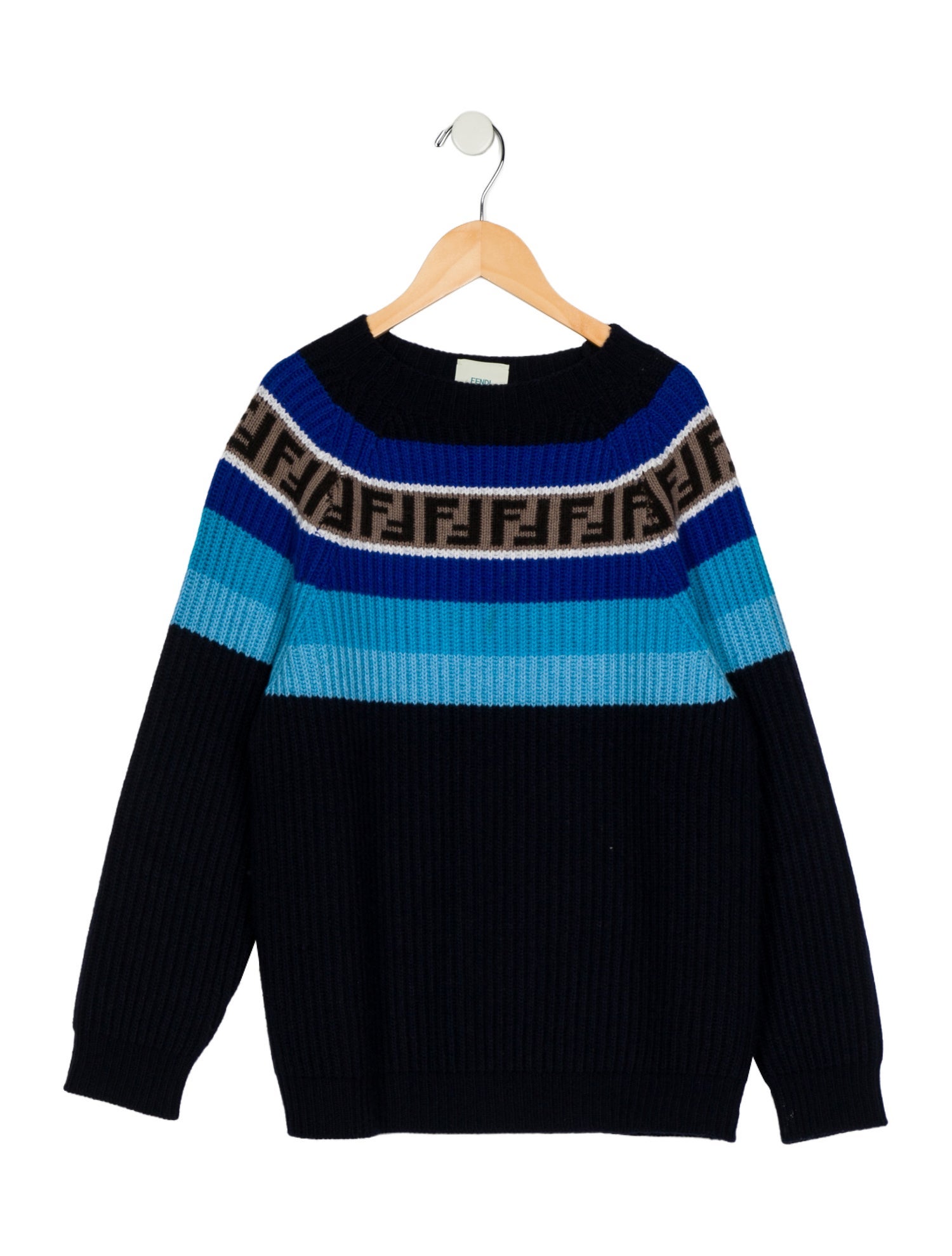 Fendi Kids' Zucca Trim Knitted Sweater