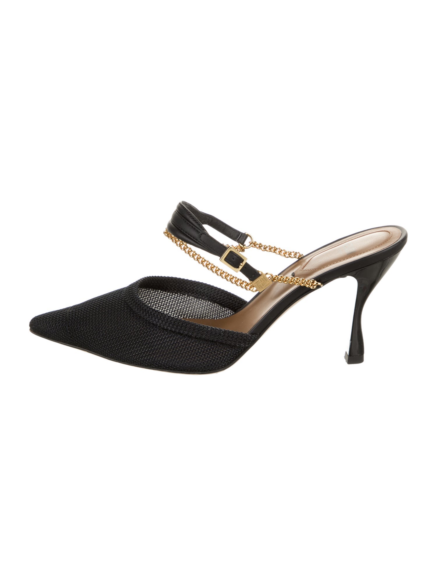 Fendi Canvas Chain-Link Accents Mules