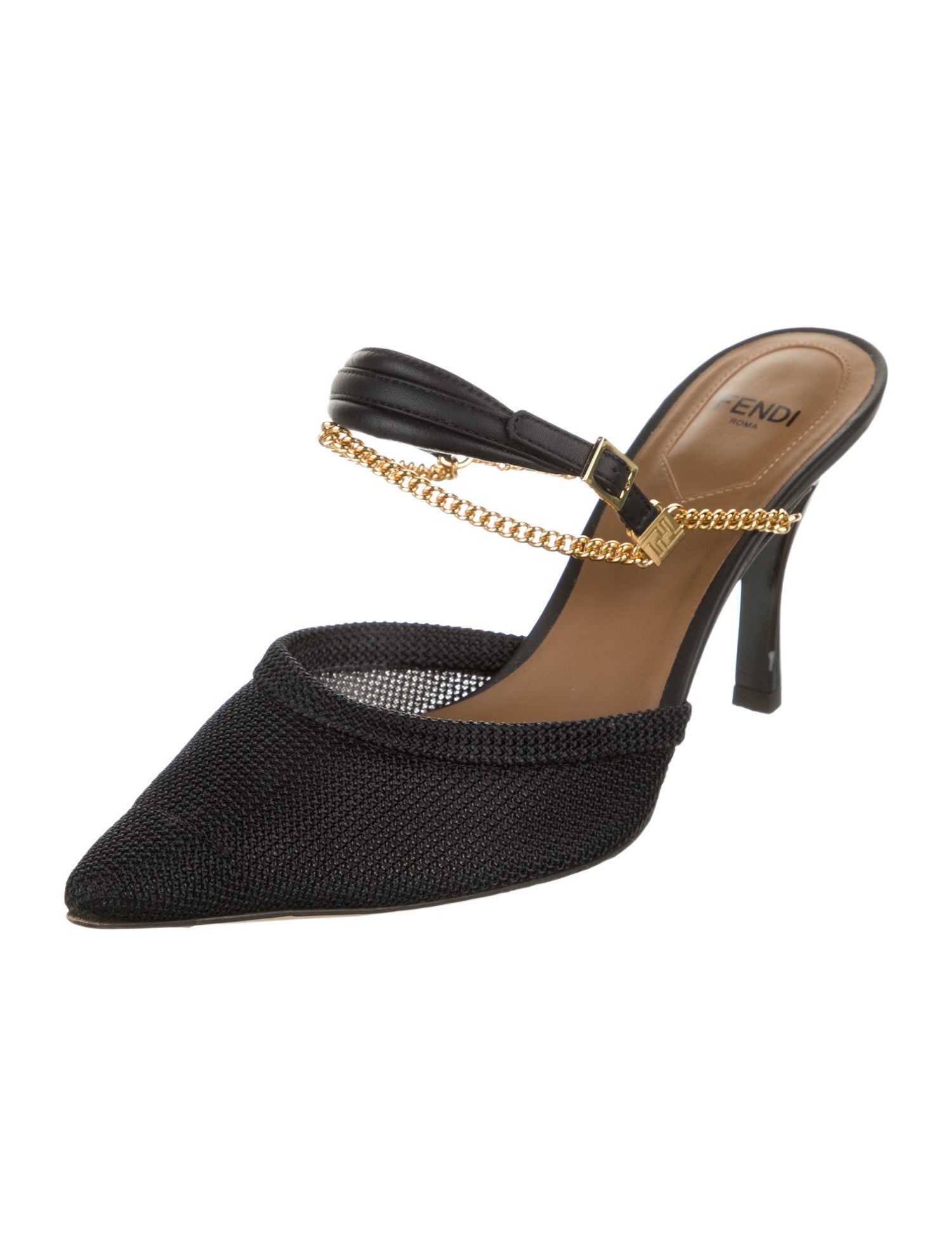 Fendi Canvas Chain-Link Accents Mules