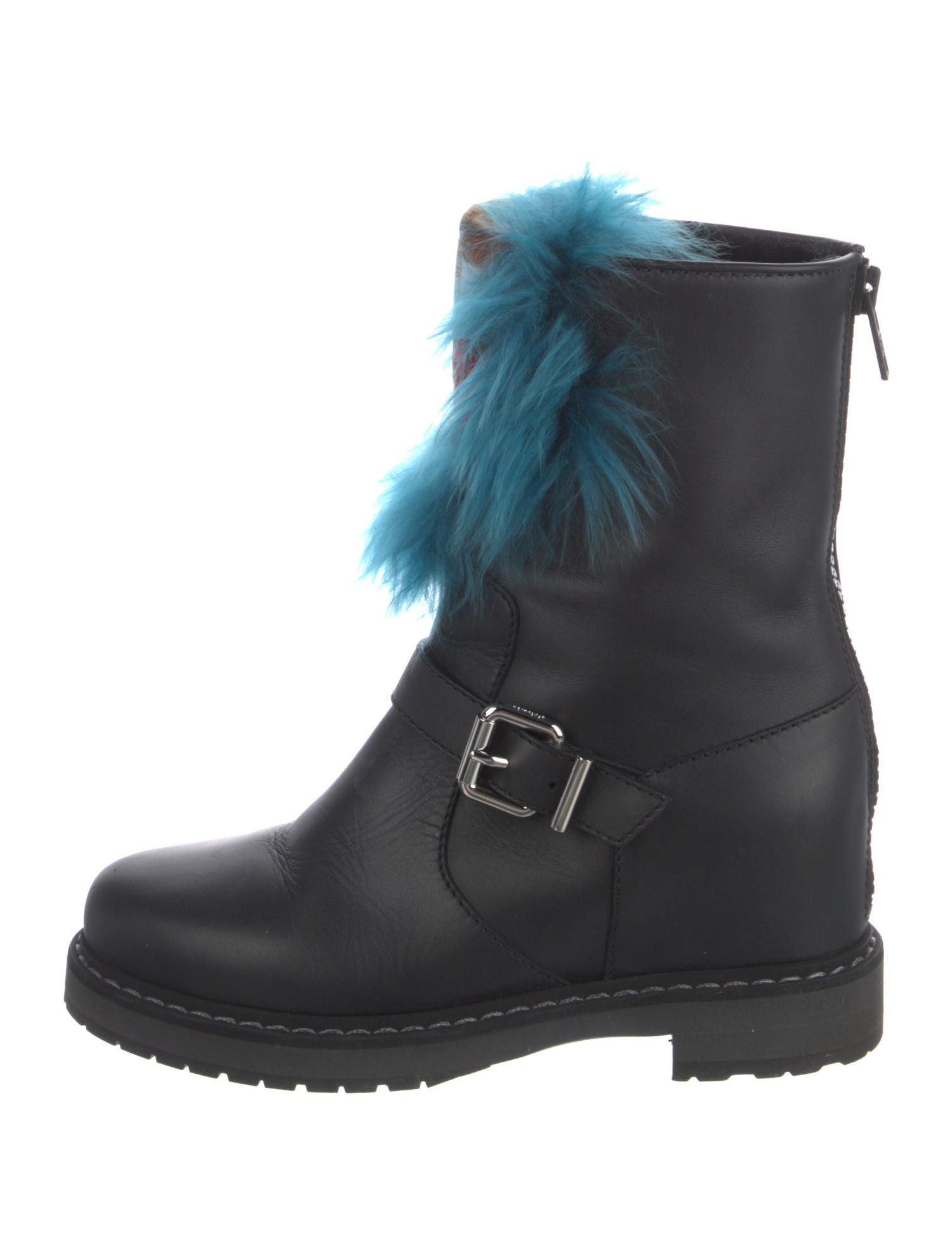 Fendi Leather Fur Trim Boots