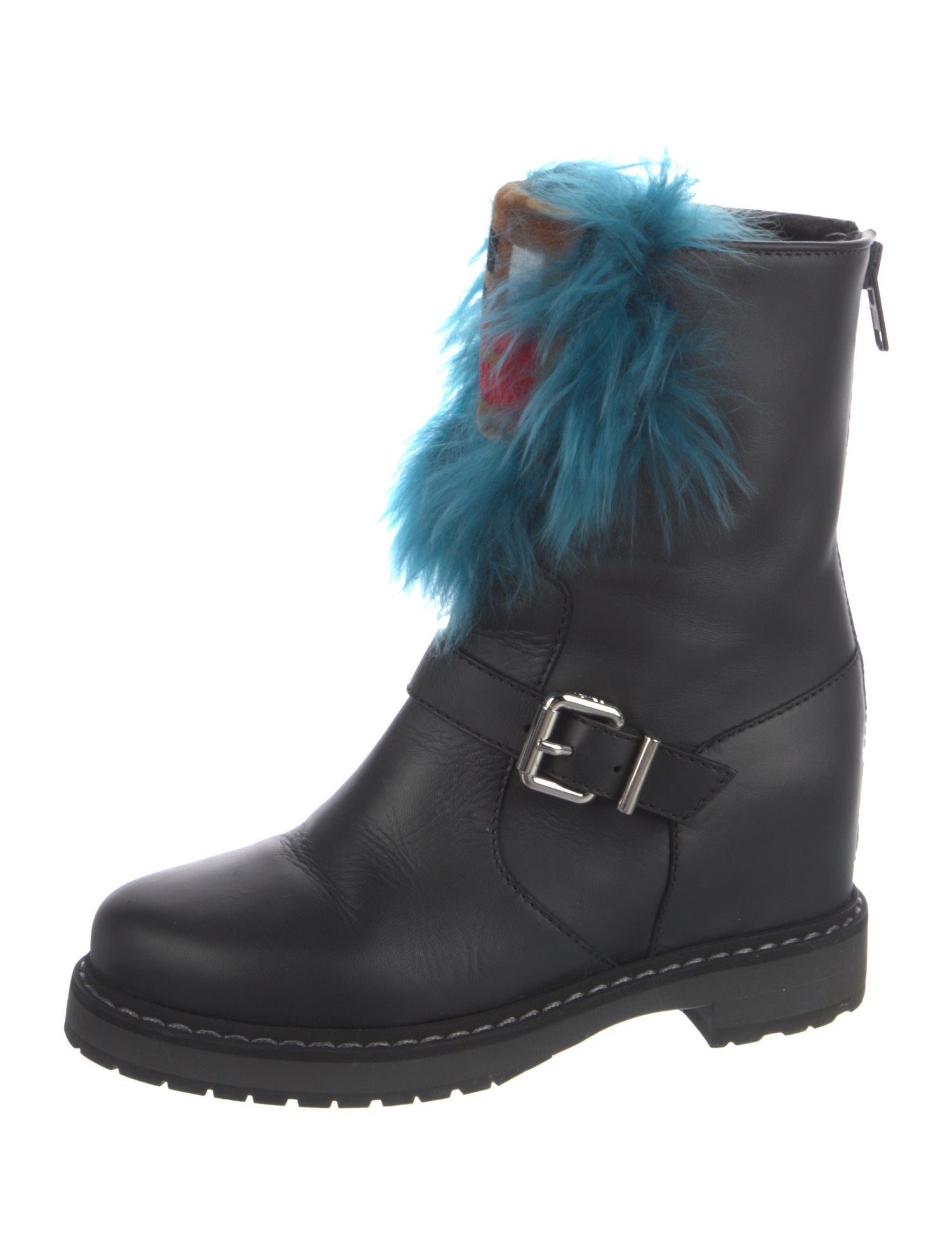 Fendi Leather Fur Trim Boots