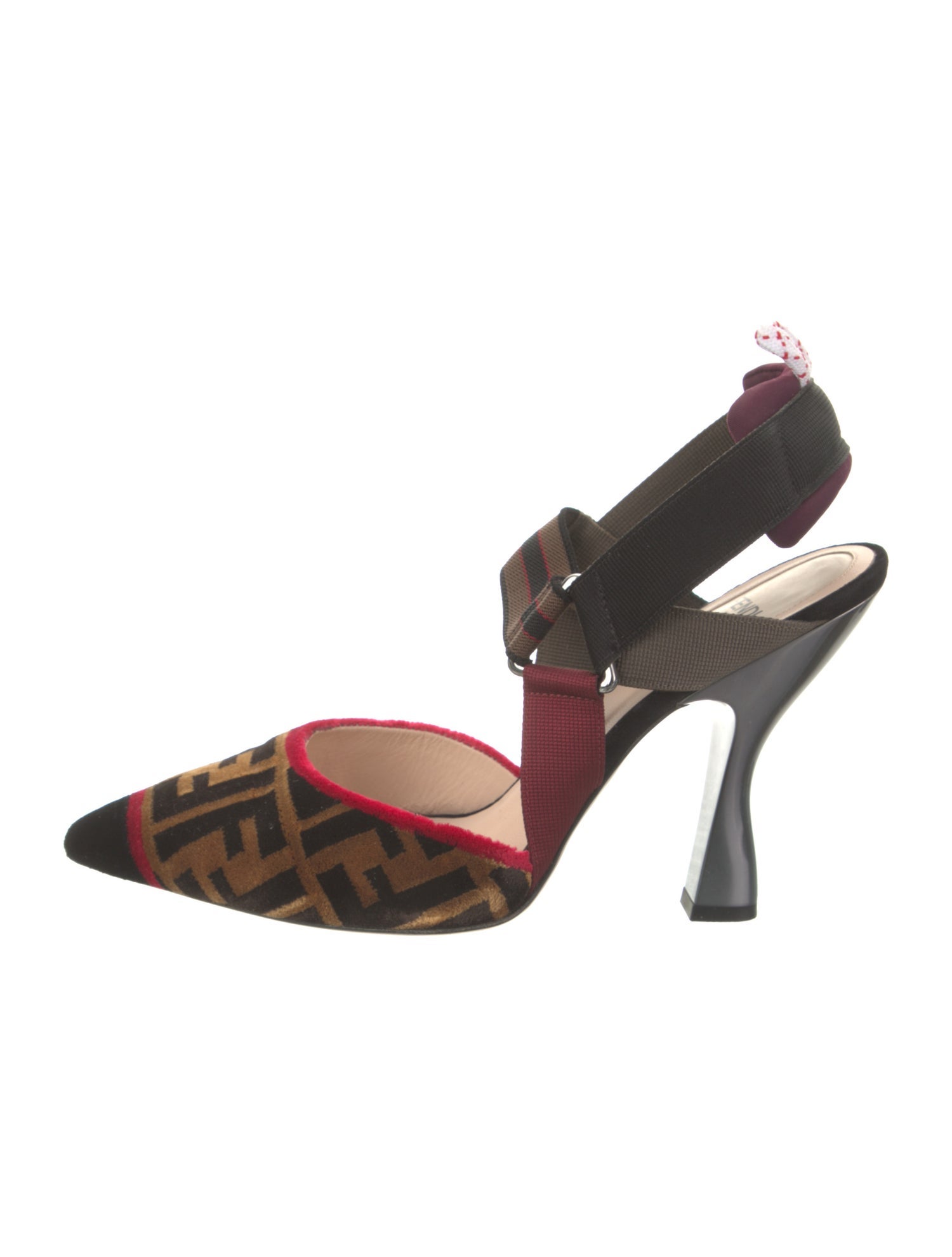 Fendi Zucca FF Logo Velvet Slingback Pumps