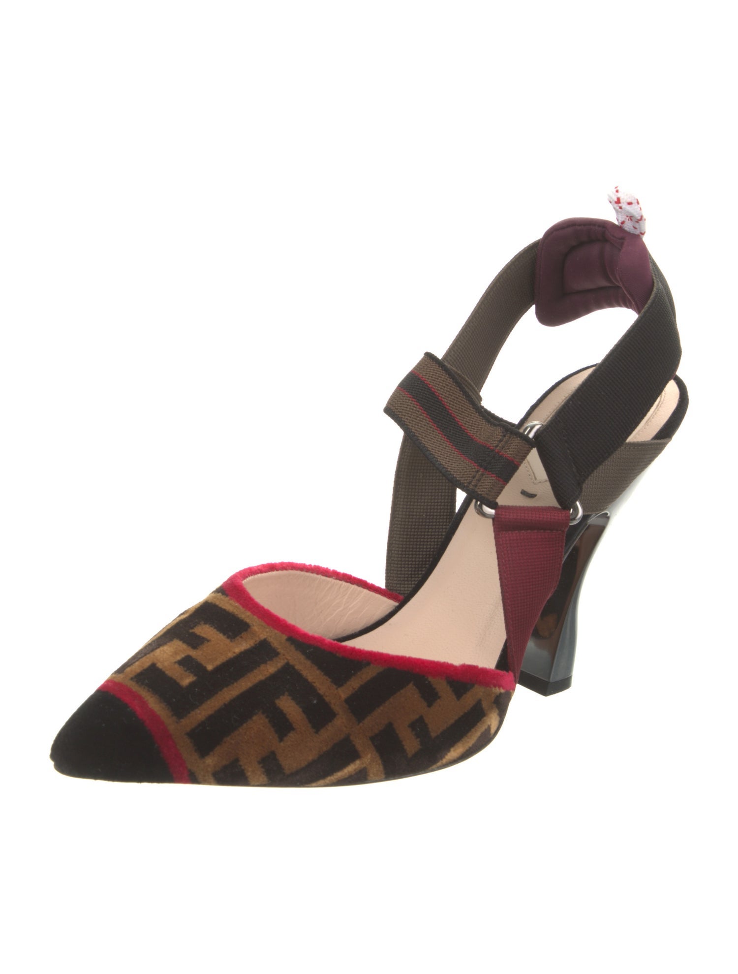 Fendi Zucca FF Logo Velvet Slingback Pumps