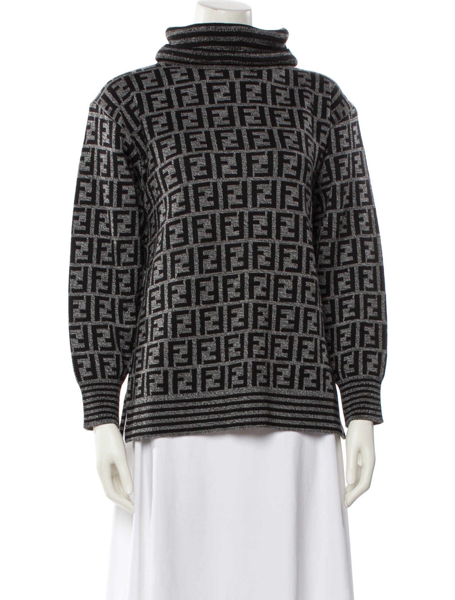Fendi Wool Printed Sweater - Black Knitwear, Clothing - FEN417865