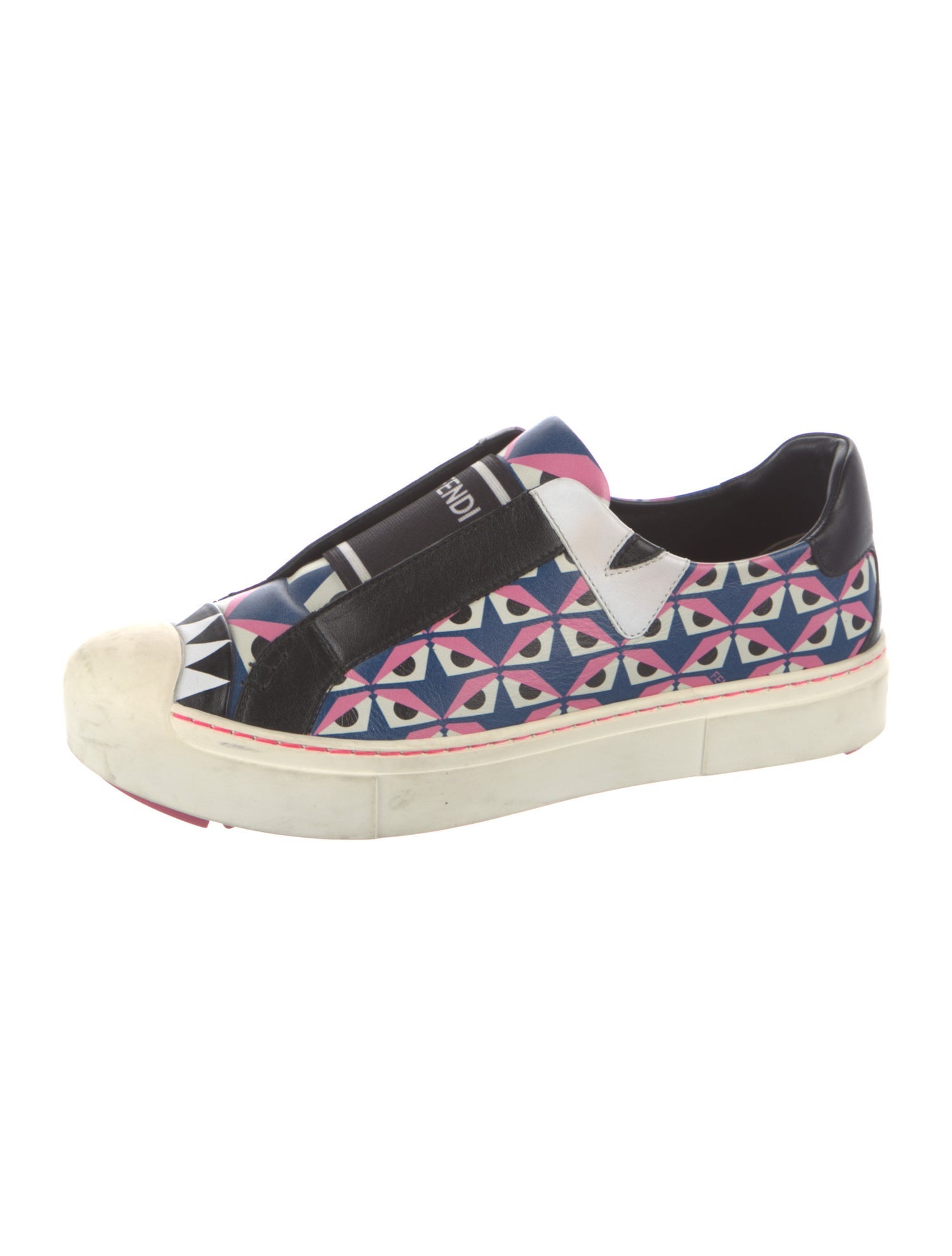 Fendi Monsters Motif Leather Sneakers