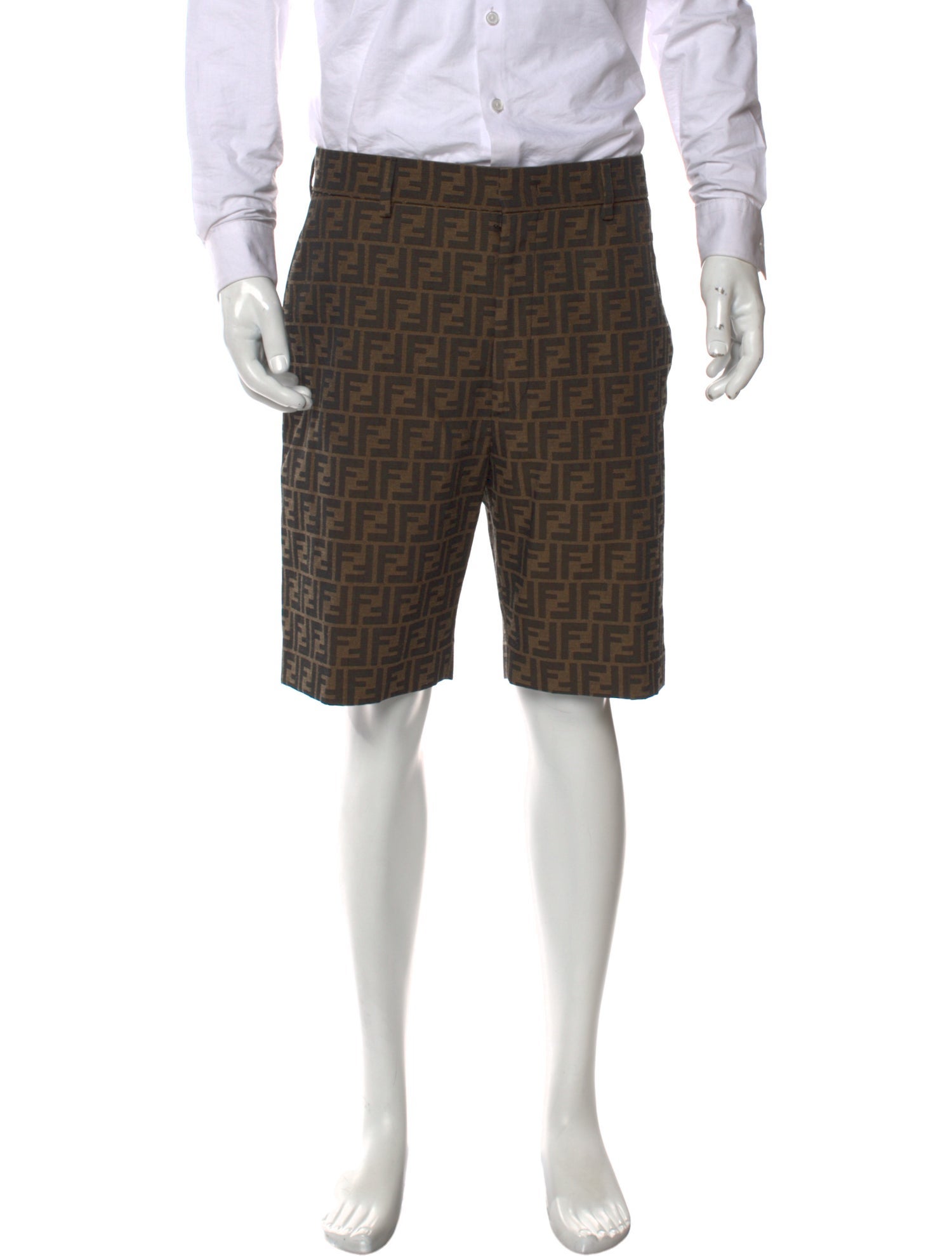 Fendi Zucca FF Logo Flat Front Shorts