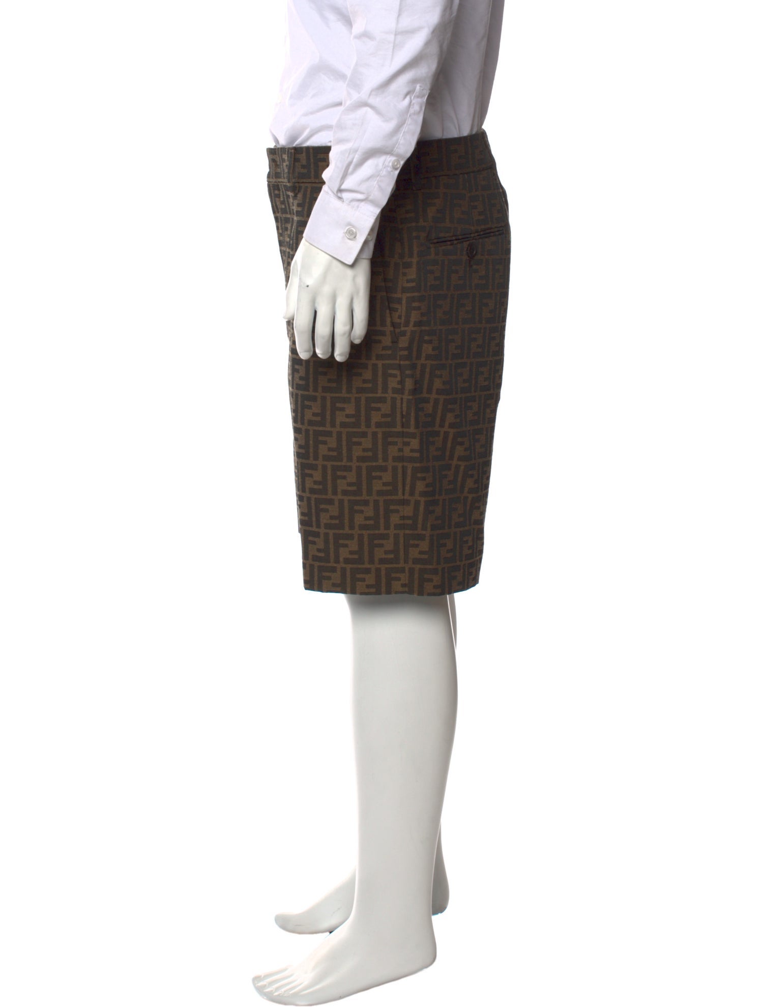 Fendi Zucca FF Logo Flat Front Shorts