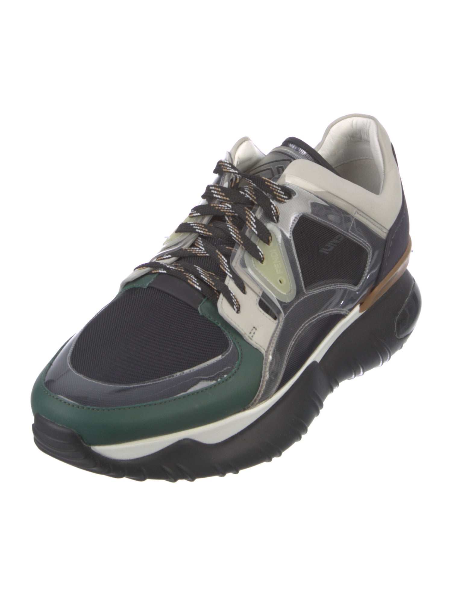 Fendi Leather Colorblock Pattern Chunky Sneakers