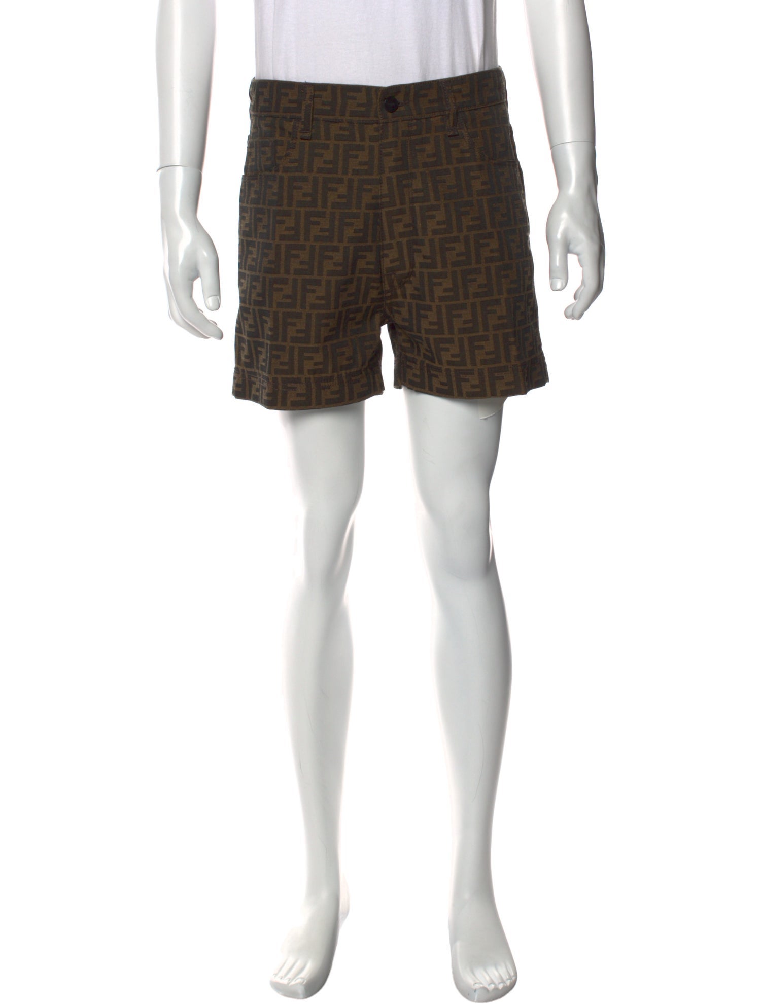 Fendi Zucca FF Logo Flat Front Shorts