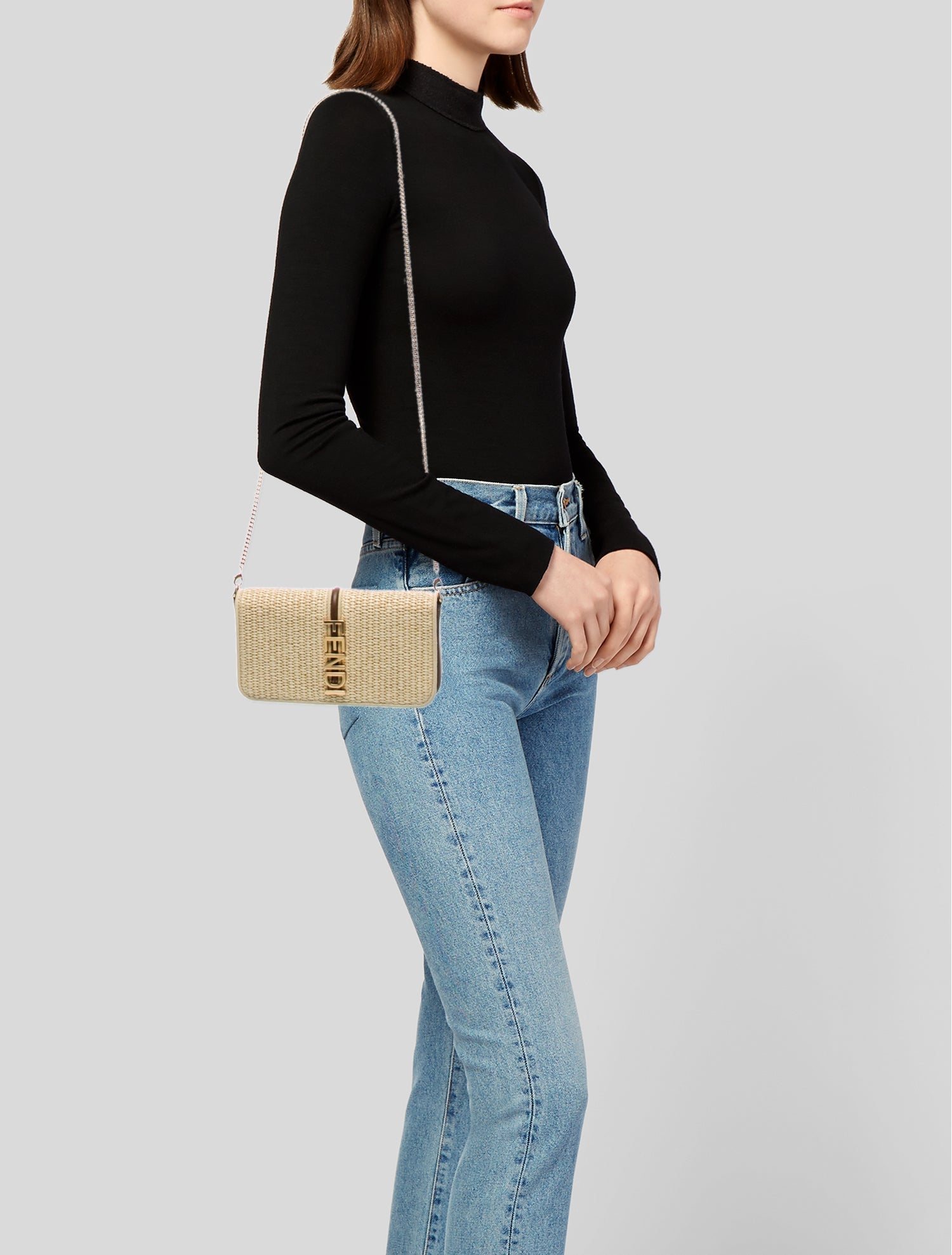 Fendi Straw Fendigraphy Chain Wallet 2024