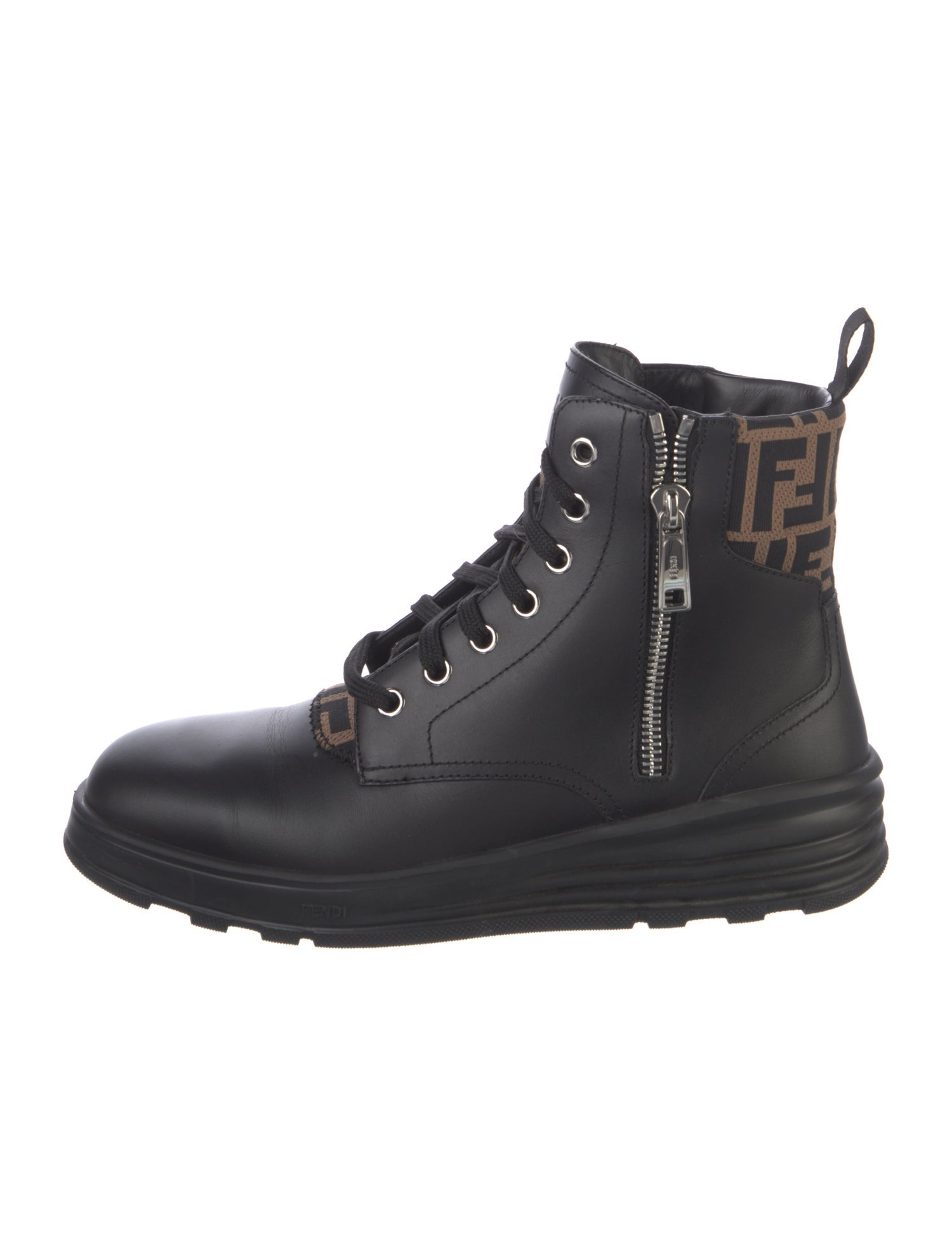 Fendi Zucca FF Logo Leather Lace-Up Boots