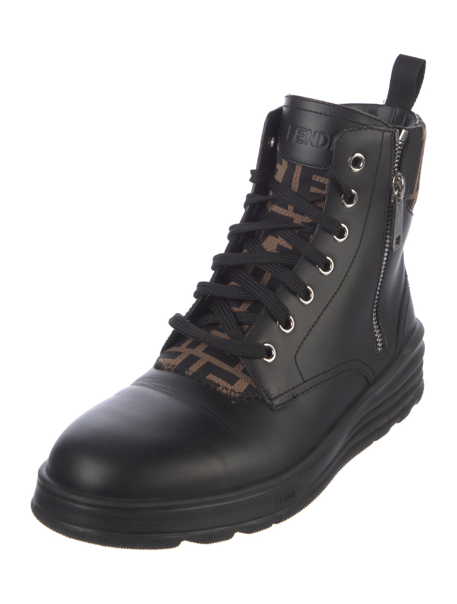 Fendi Zucca FF Logo Leather Lace-Up Boots