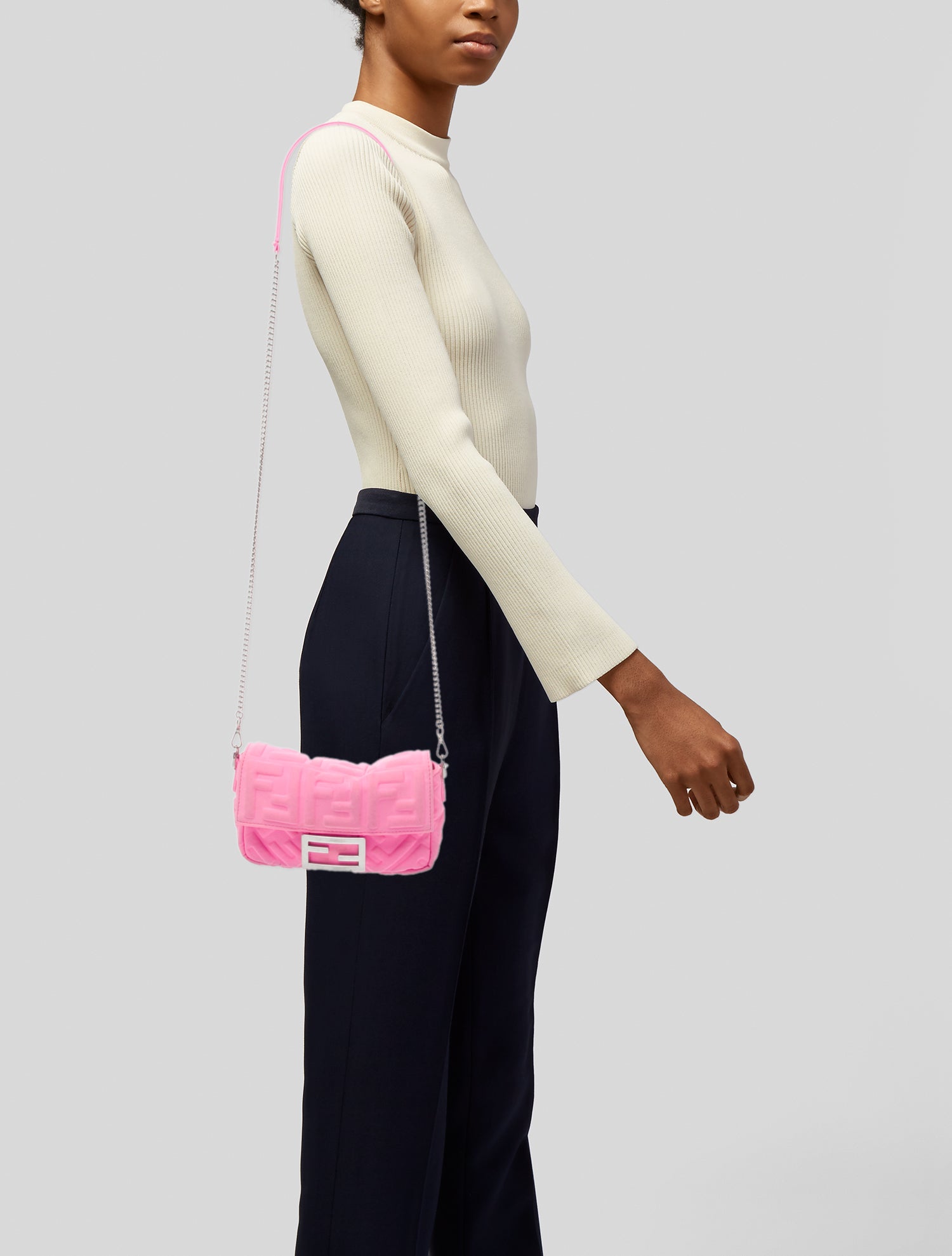 Fendi Zucca FF Baguette - Pink Handle Bags, Handbags - FEN419308