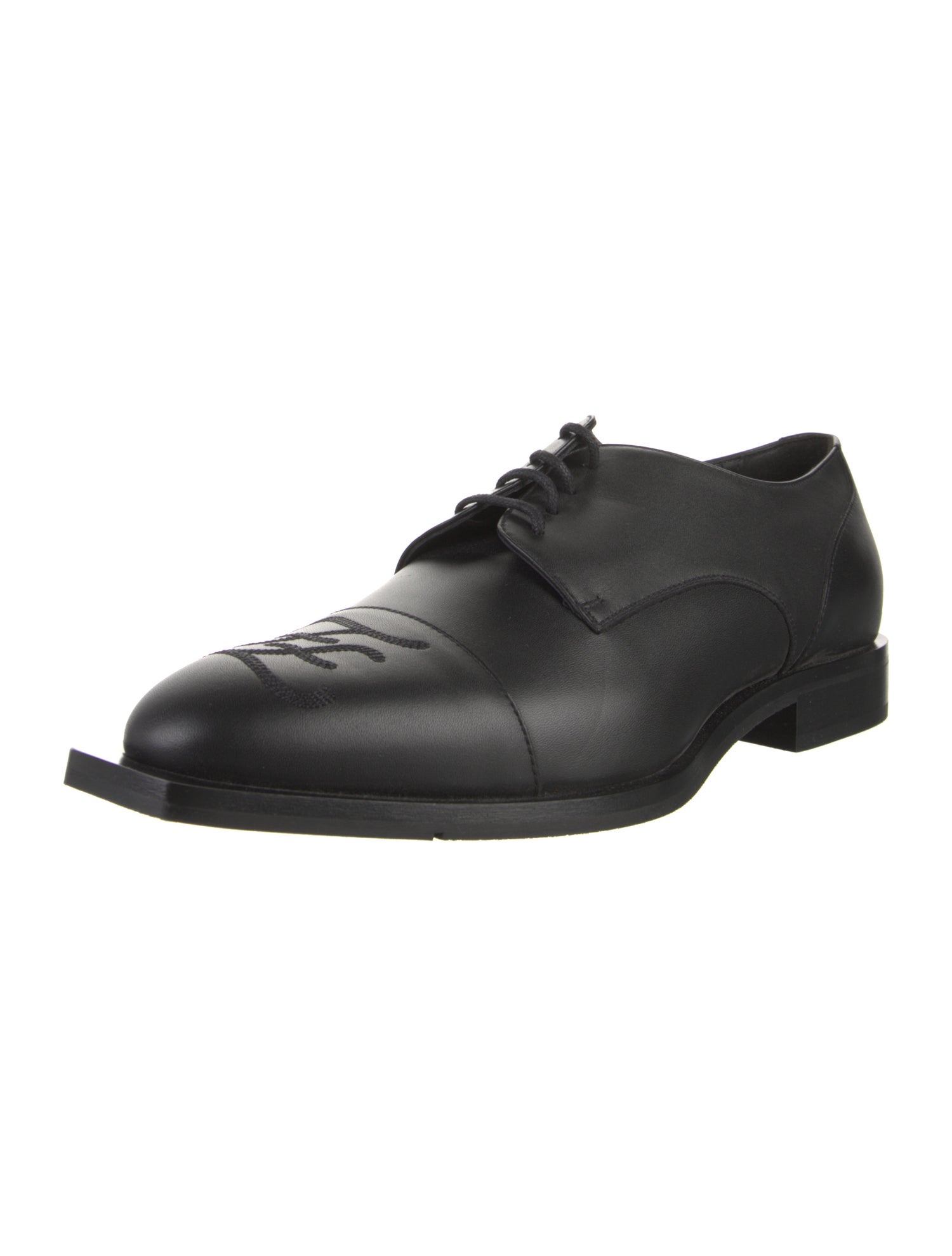 Fendi Leather Embroidered Accent Derby Shoes