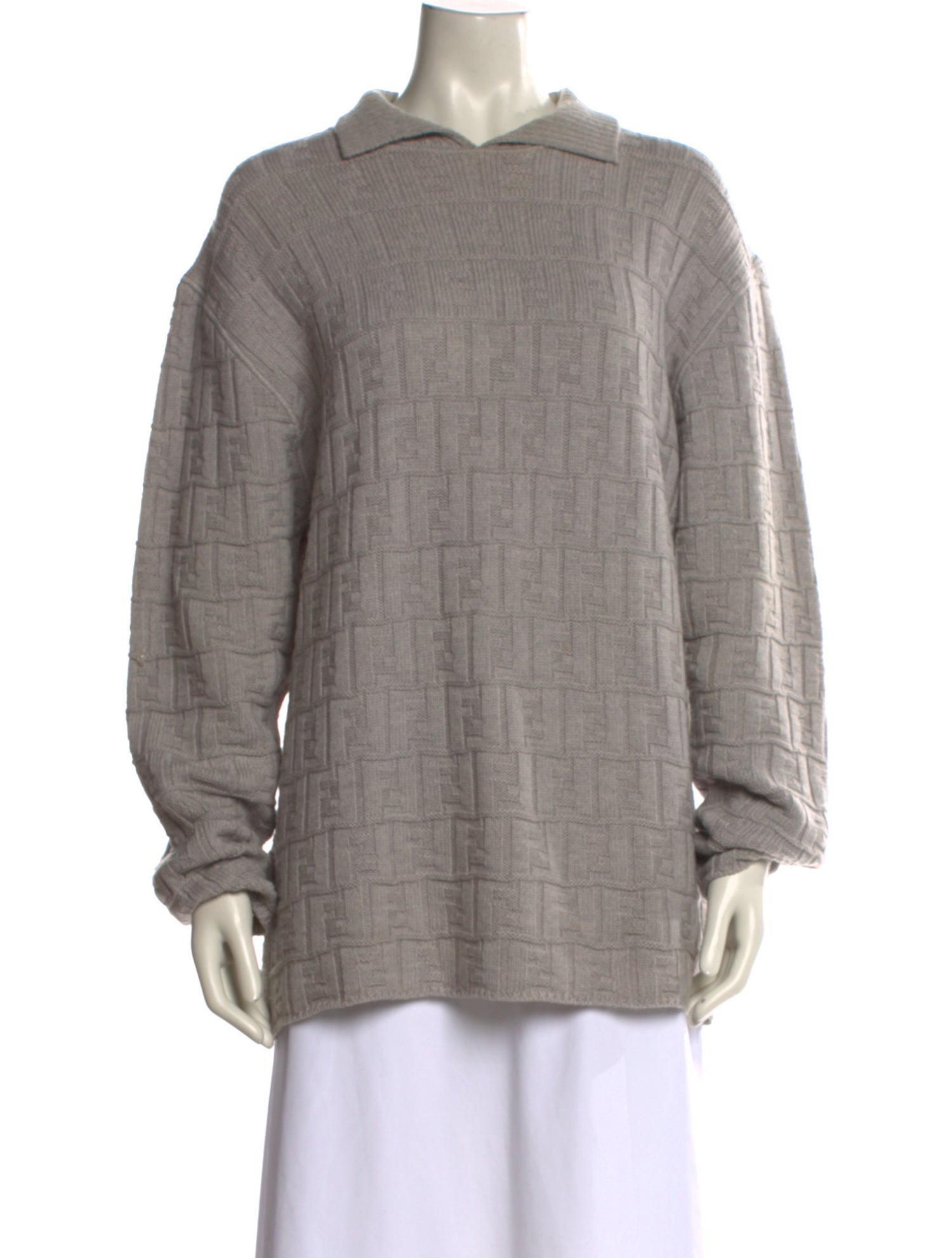 Fendi Virgin Wool Collar Polo Sweater