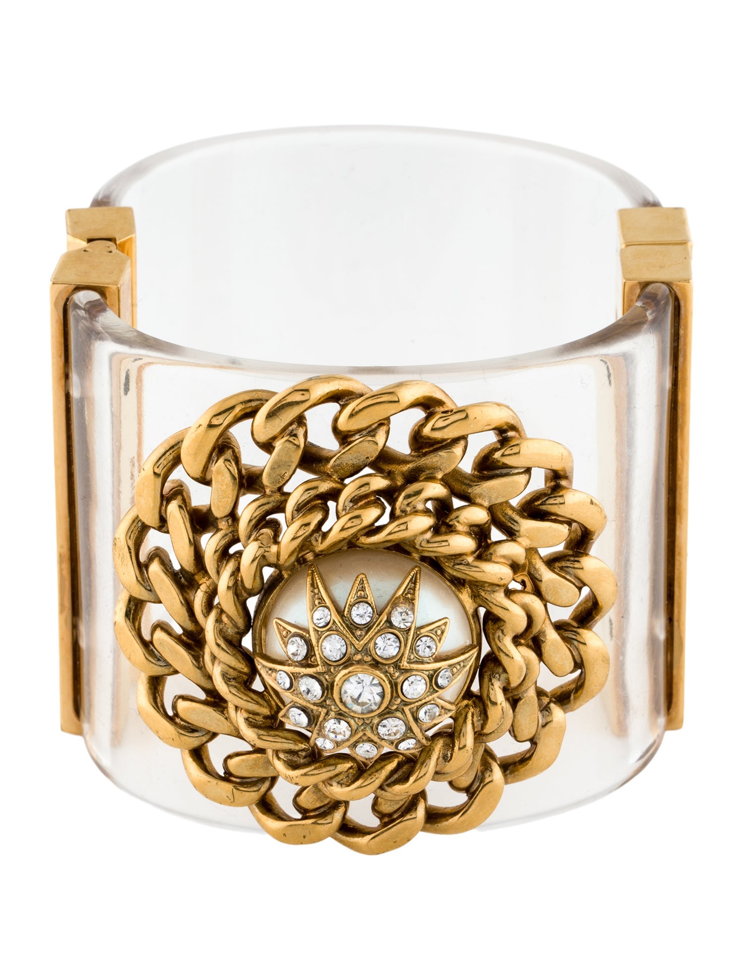 Fendi Faux Pearl,Crystal & Resin Hinged Bangle