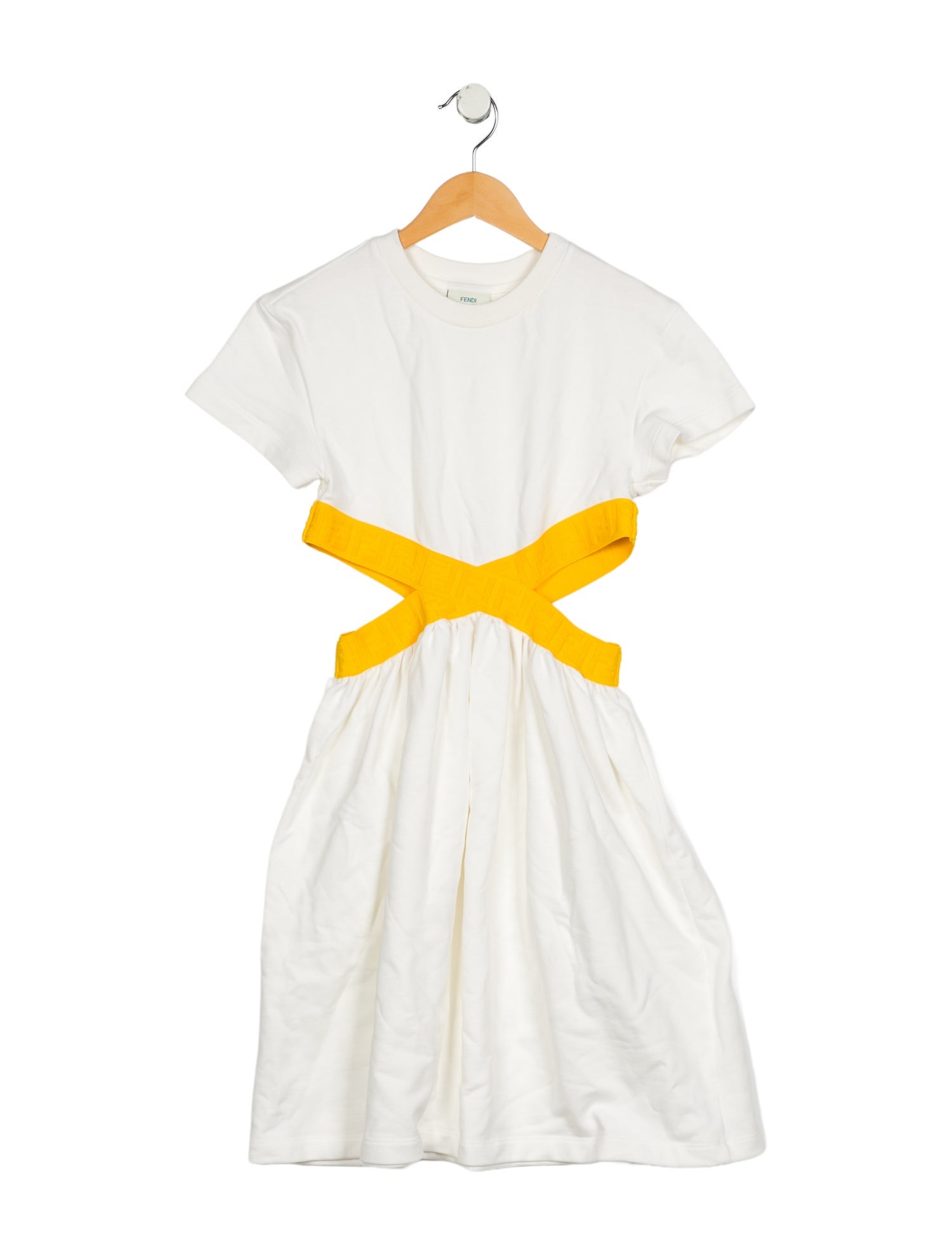 Fendi White and yellow patterned short sleeve dress