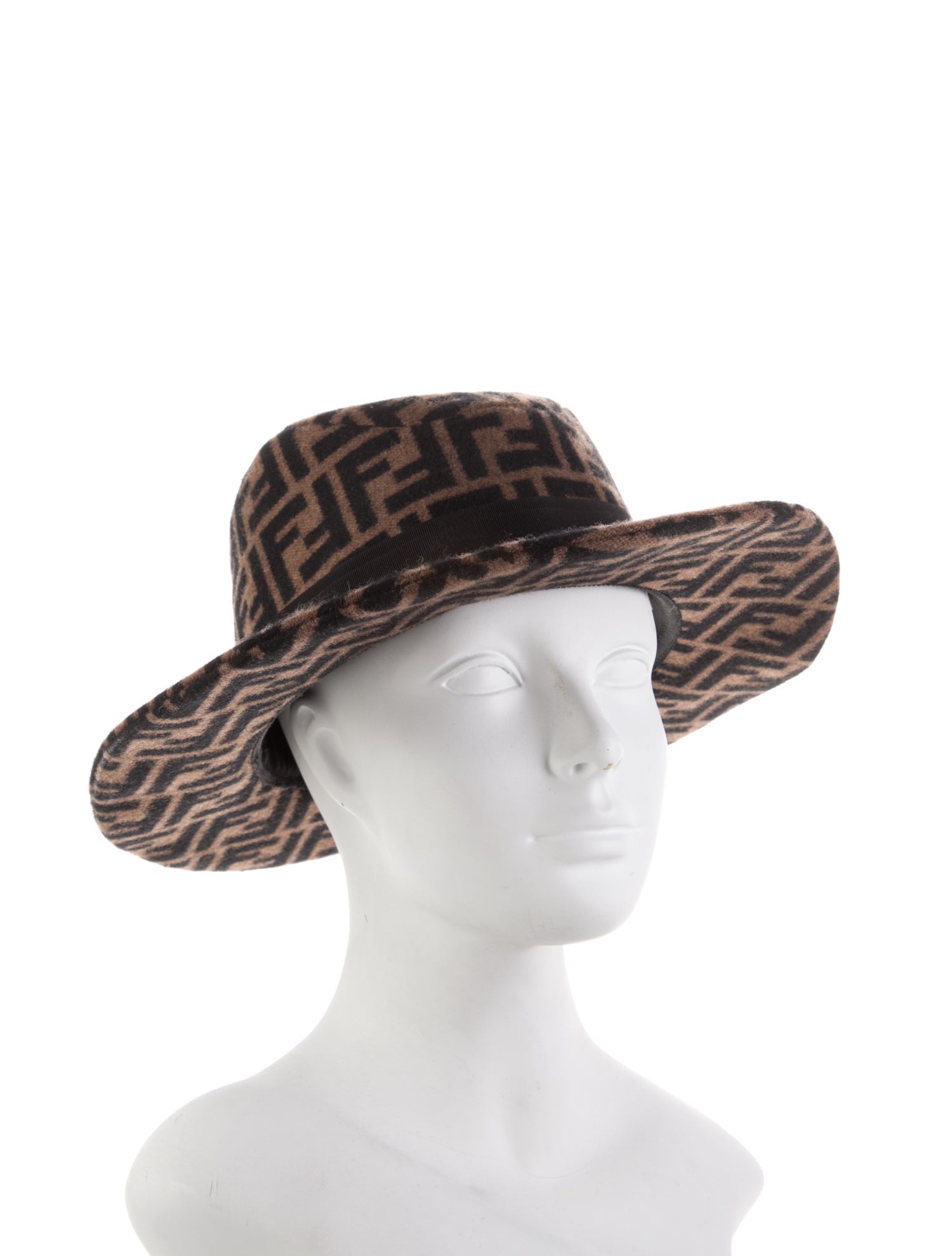 Fendi Wool FF Logo Wide Brim Hat