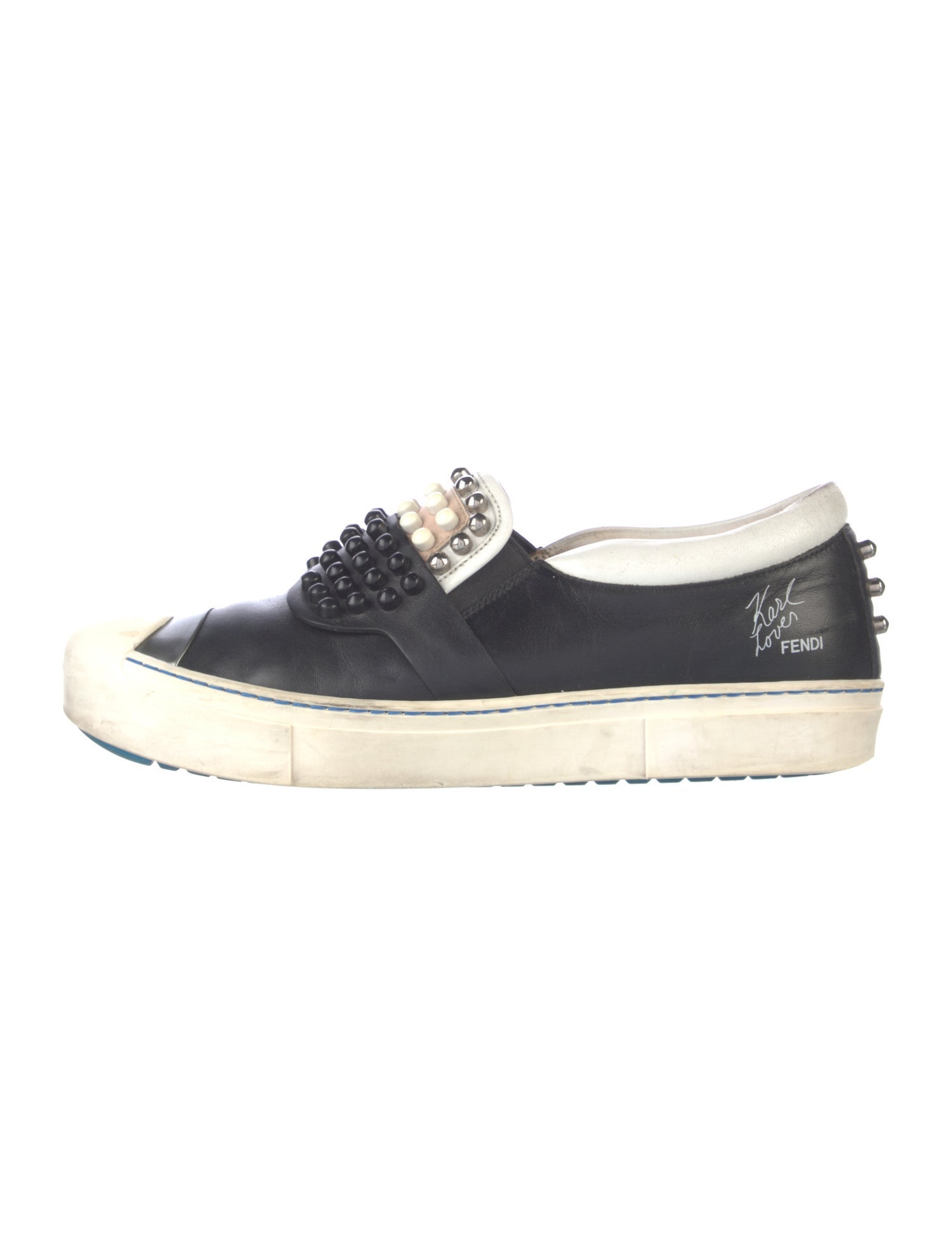 Fendi Rockstud Accents Leather Sneakers