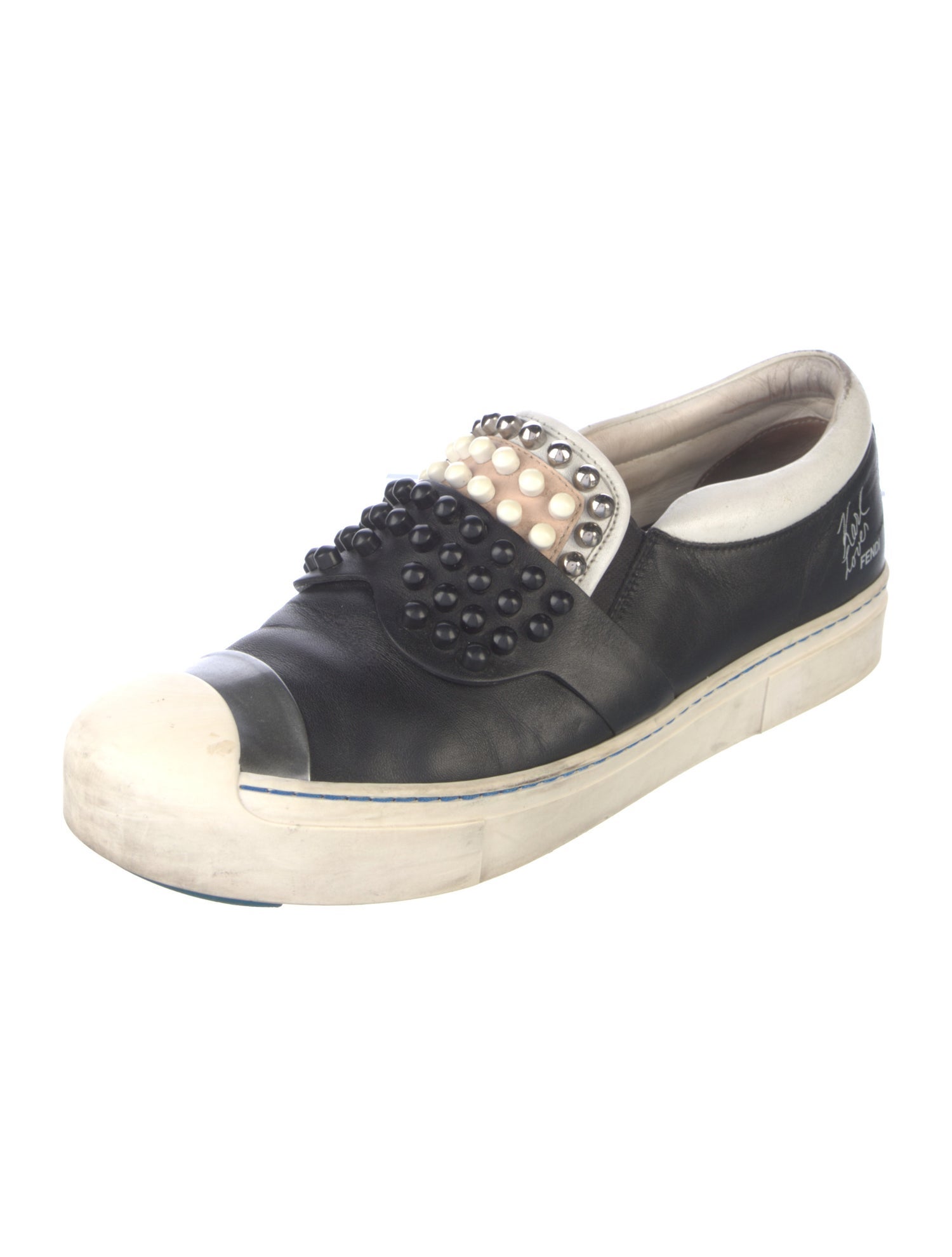 Fendi Rockstud Accents Leather Sneakers
