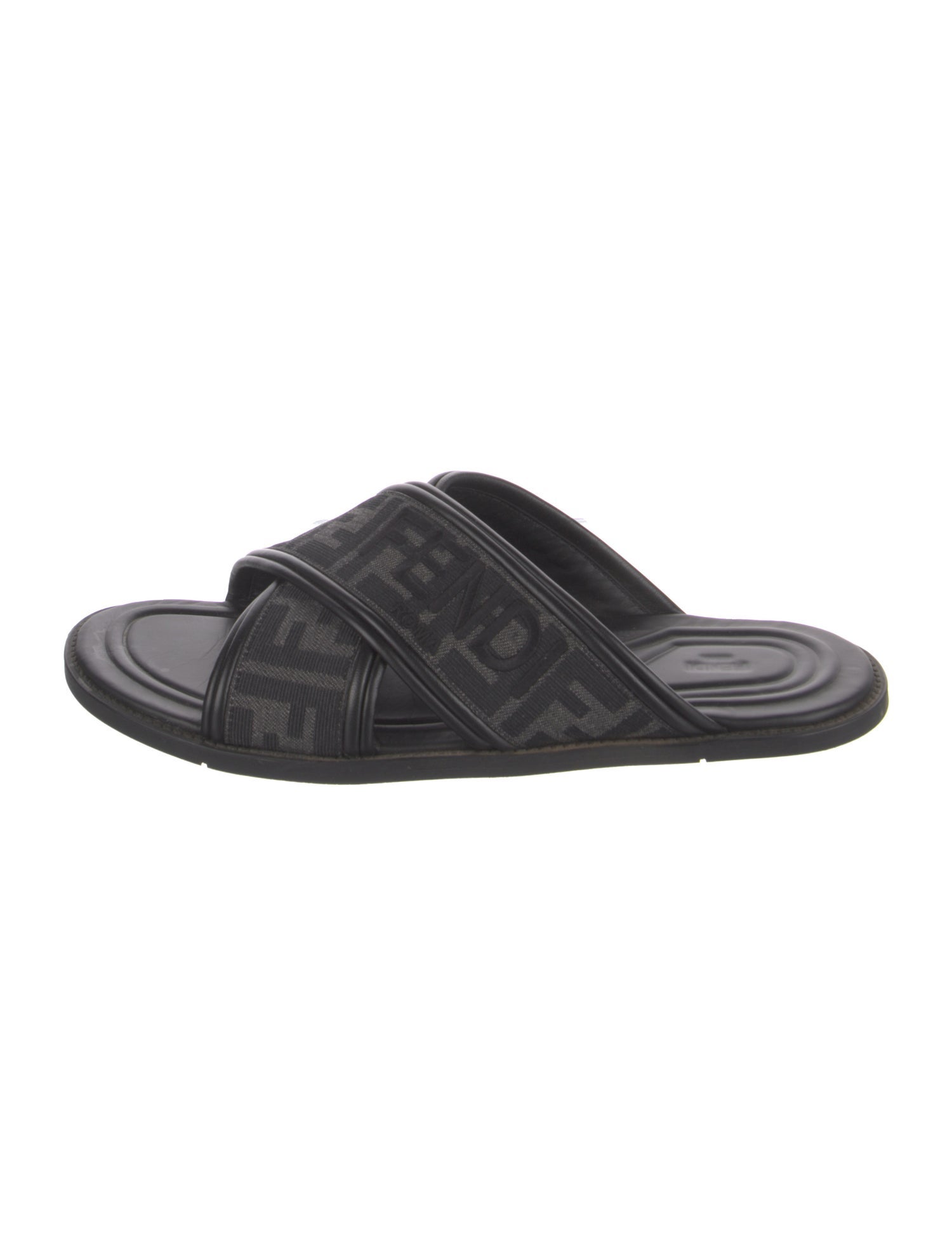 Fendi Zucca FF Logo Leather Slides