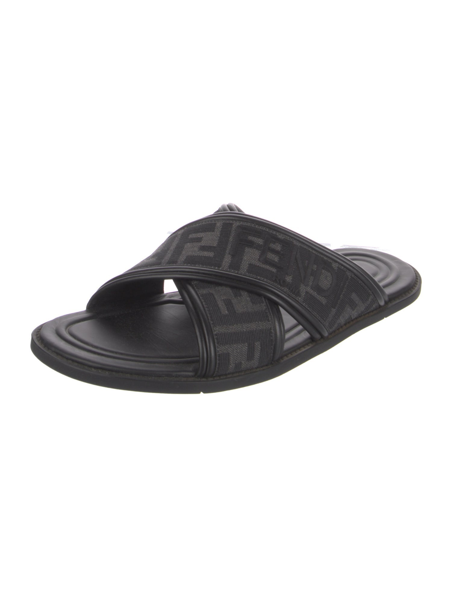Fendi Zucca FF Logo Leather Slides