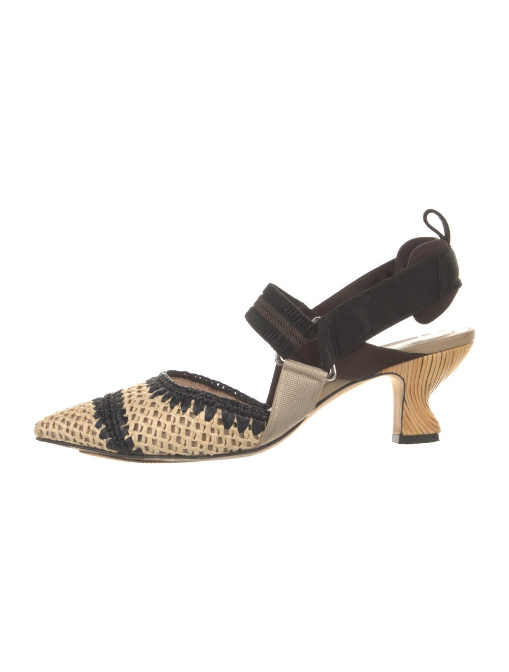 Fendi Raffia Colorblock Pattern Slingback Pumps - image 1