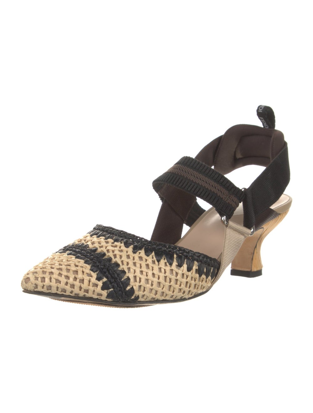 Fendi Raffia Colorblock Pattern Slingback Pumps - image 2