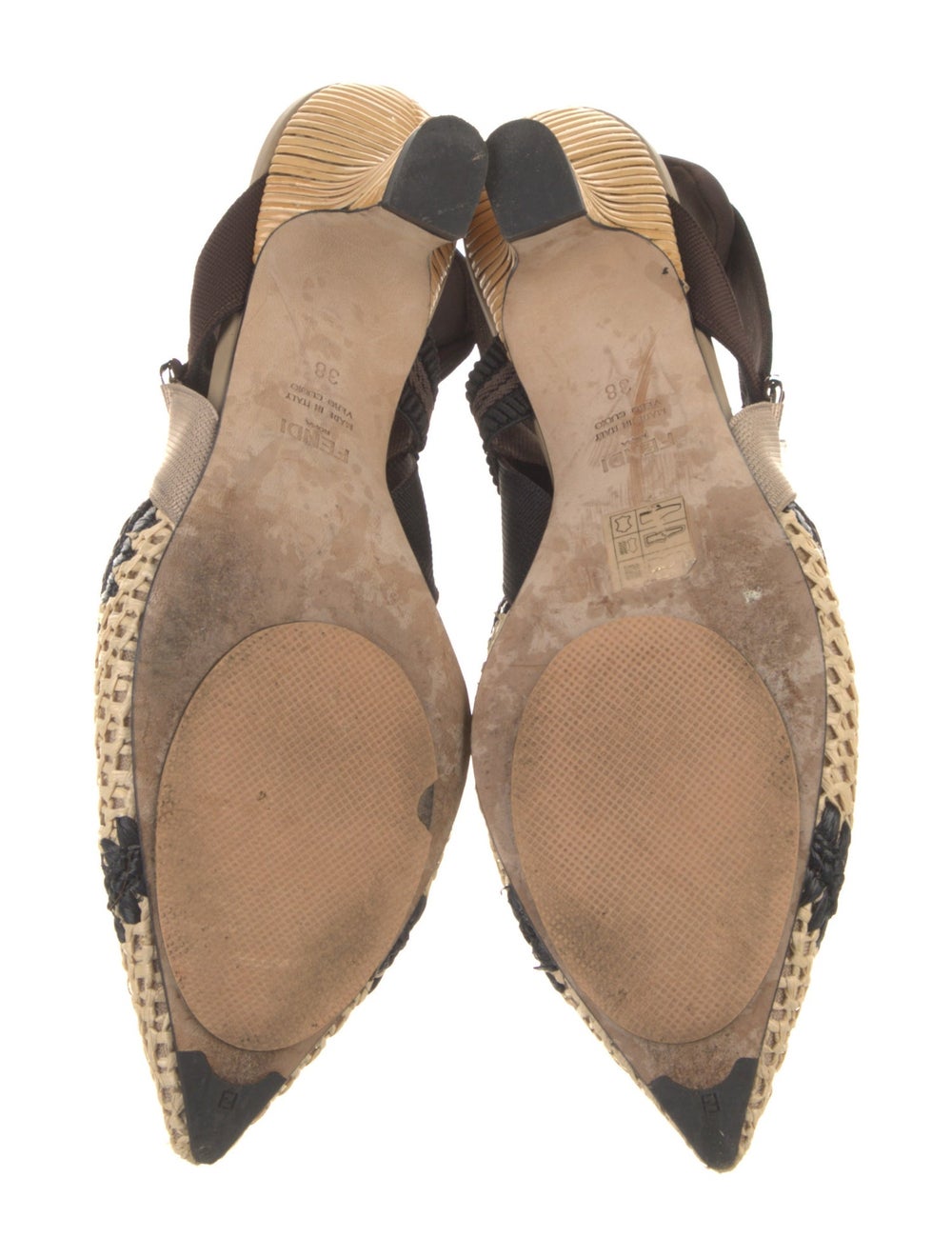 Fendi Raffia Colorblock Pattern Slingback Pumps - image 5