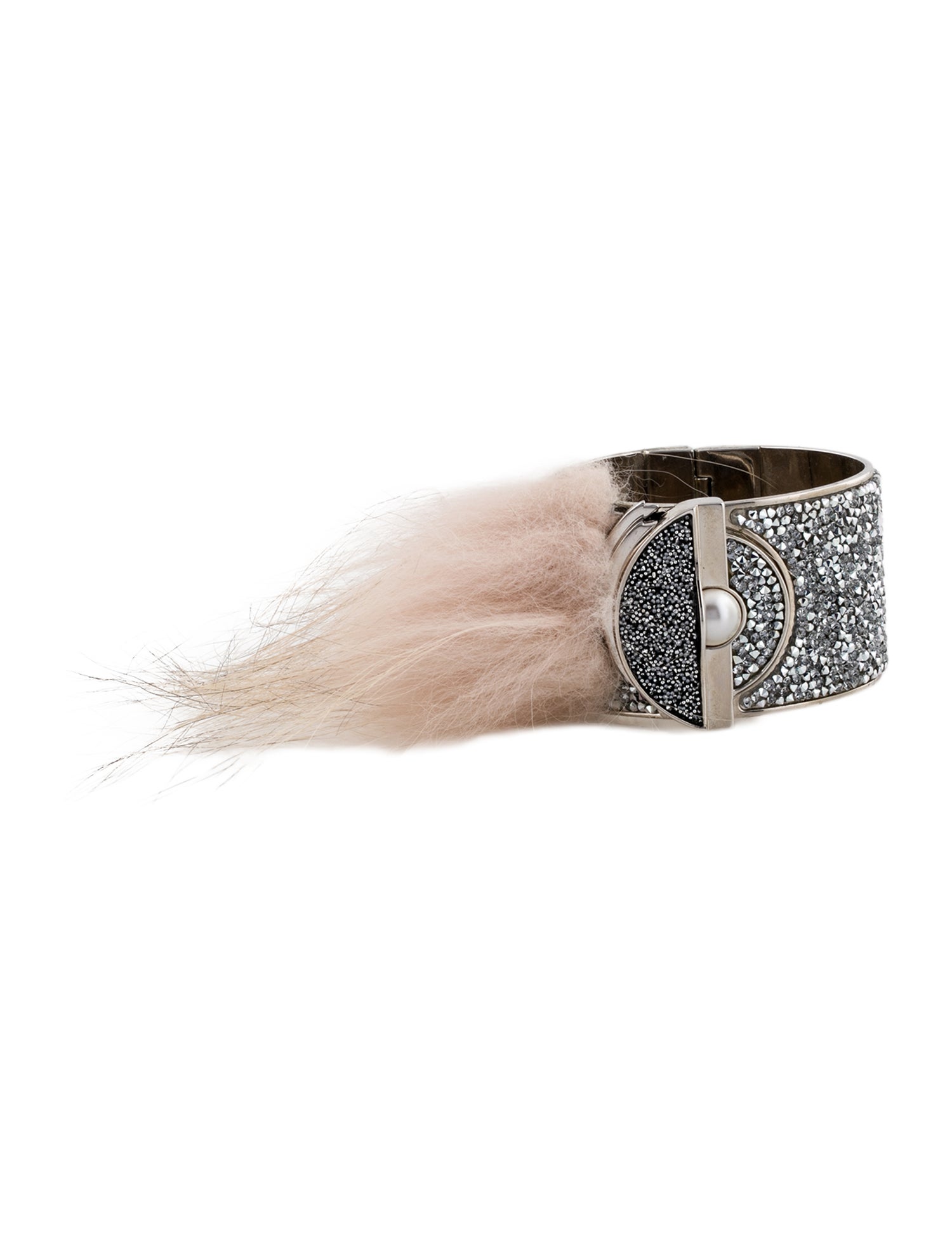 Fendi Faux Pearl, Crystal & Fox Fur Bangle Bracelet