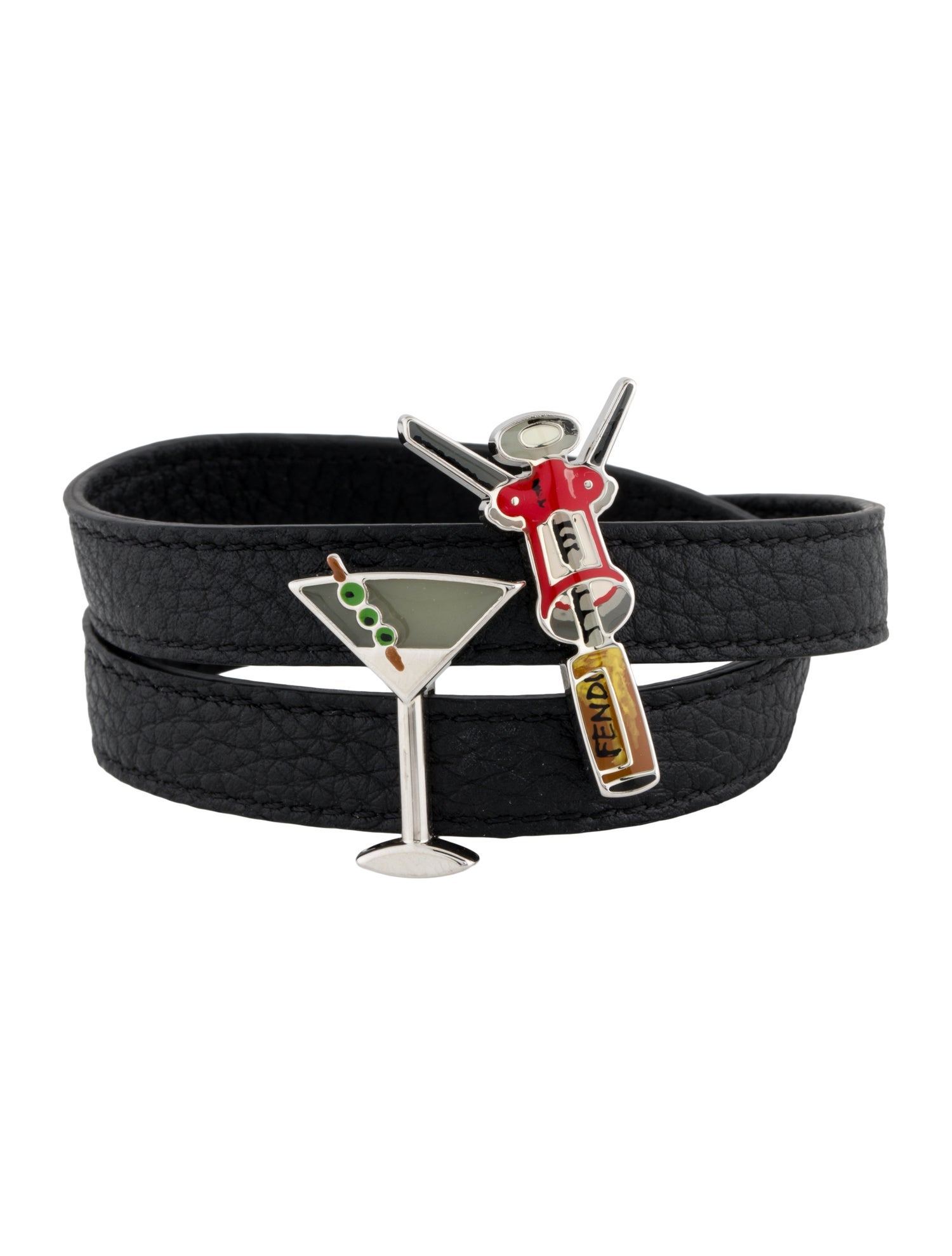 Fendi Resin, Enamel & Leather Martini Wrap Bracelet