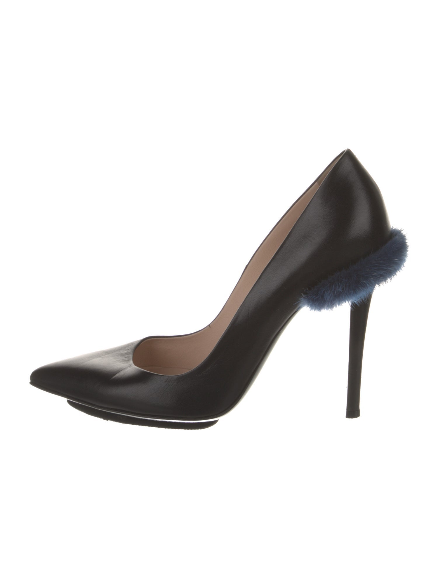 Fendi Leather Fur Trim Pumps