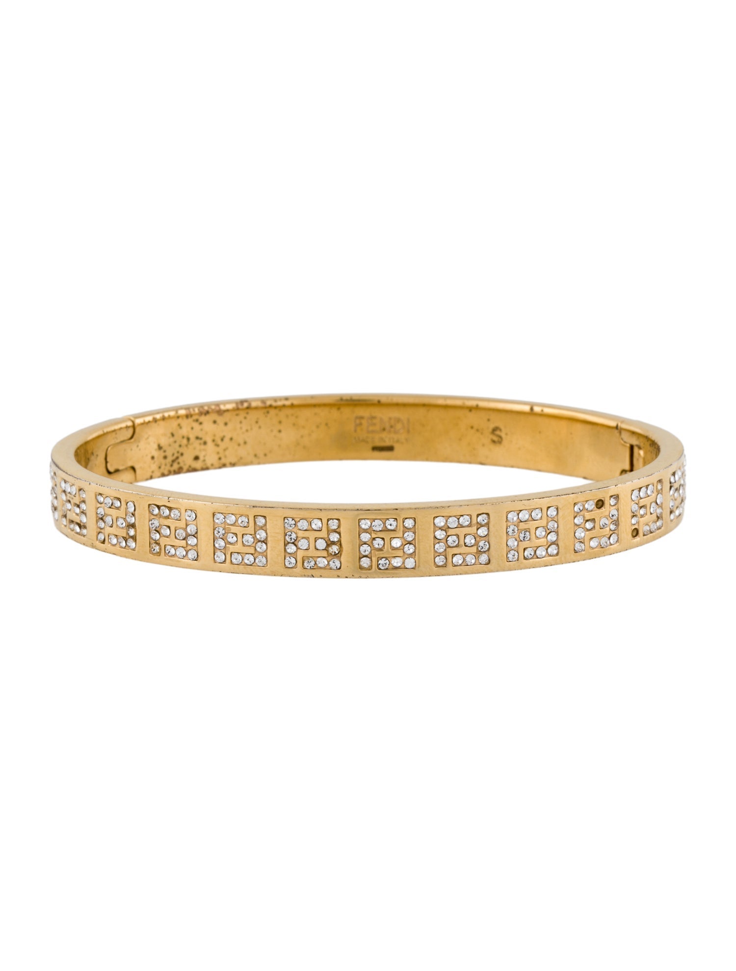 Fendi Crystal "FF" Hinged Bangle Bracelet