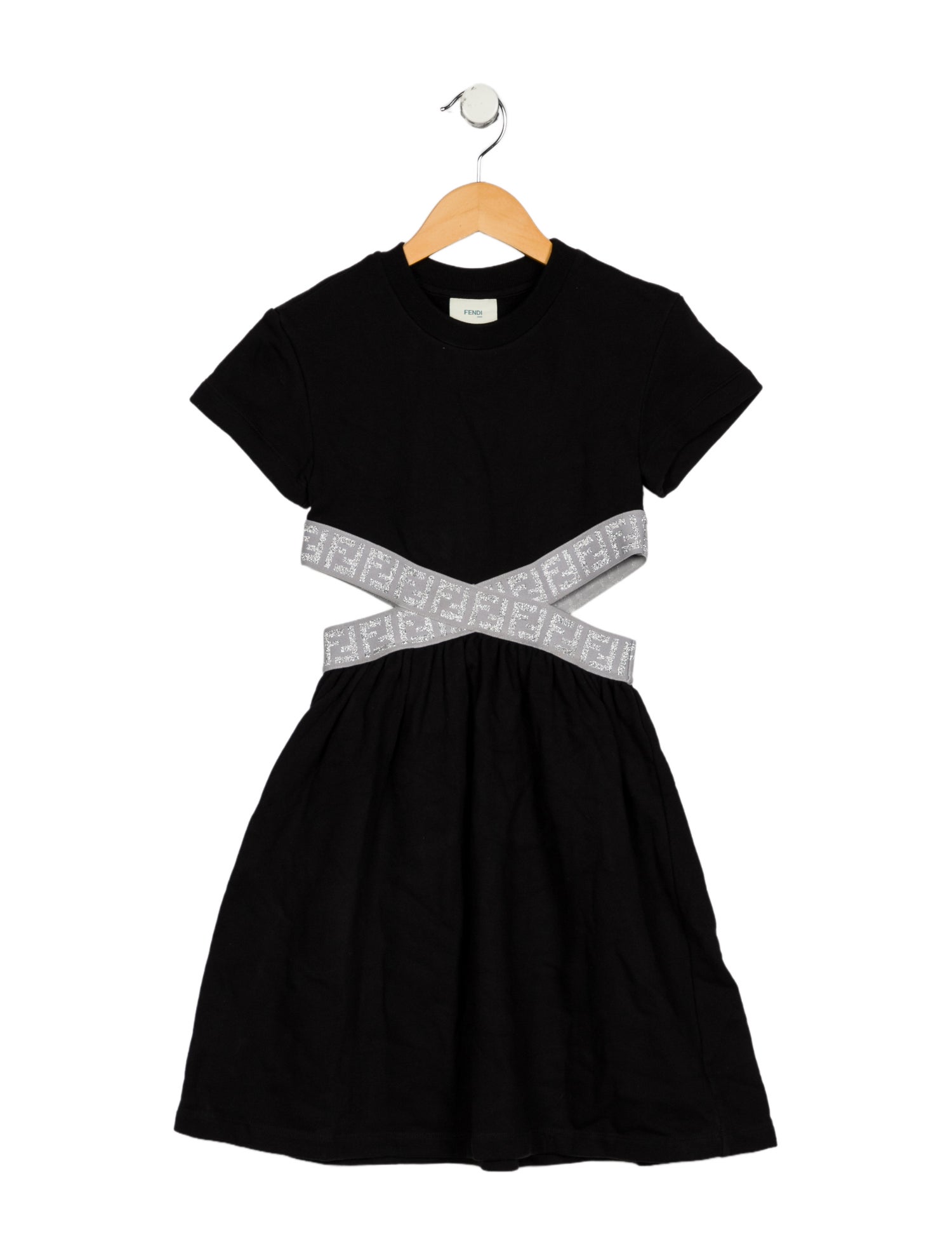 Fendi Girls' black and silver short sleeve dress