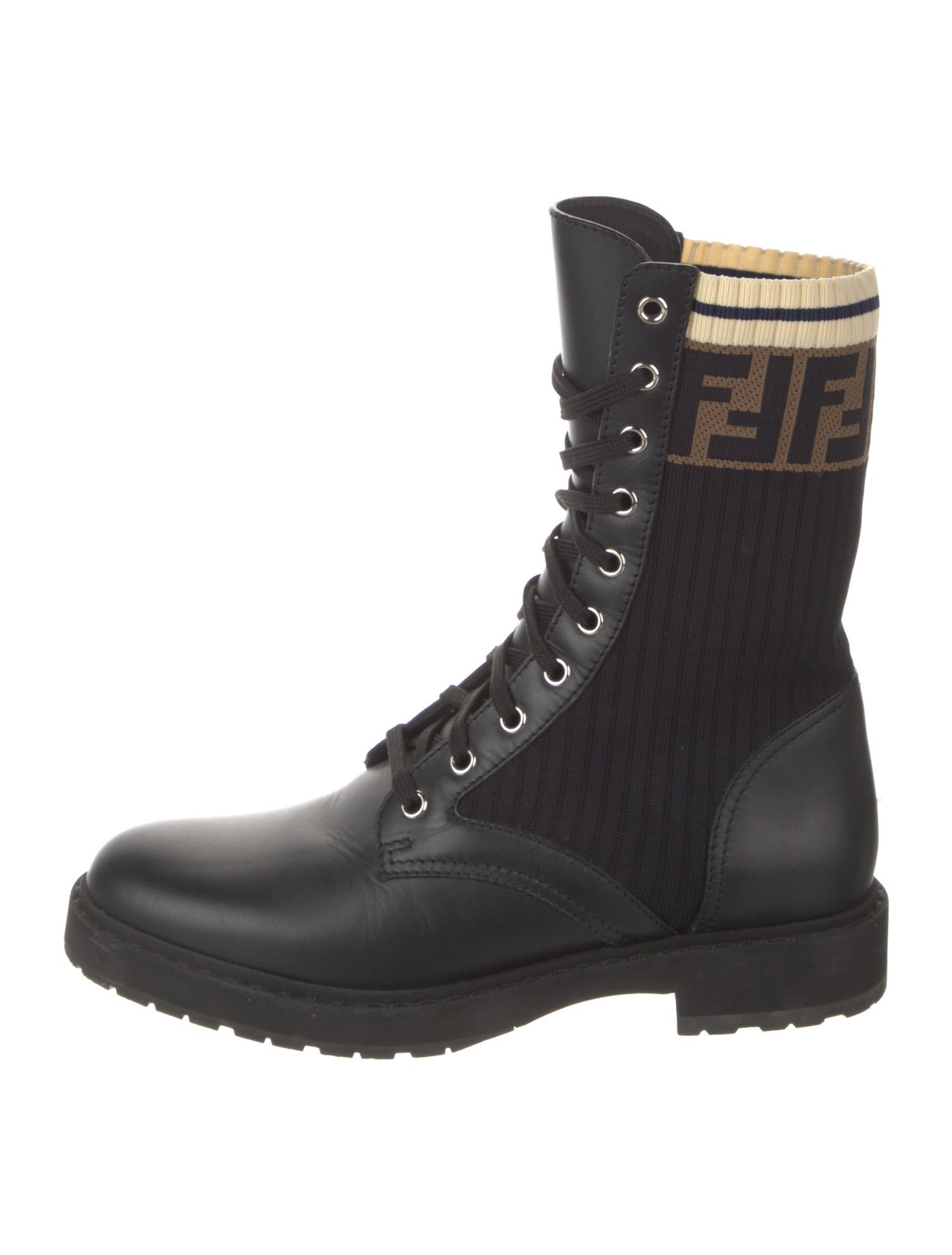 Fendi Zucca FF Logo Leather Combat Boots