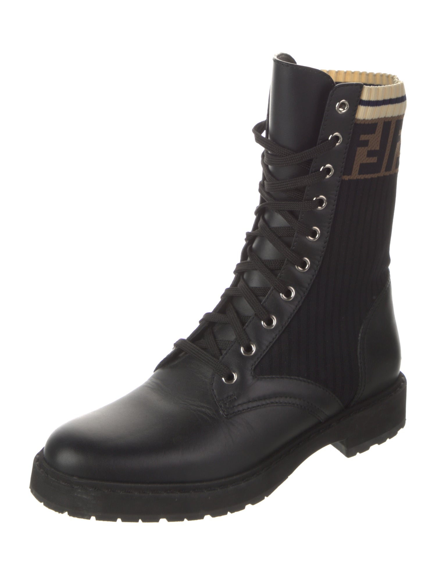 Fendi Zucca FF Logo Leather Combat Boots