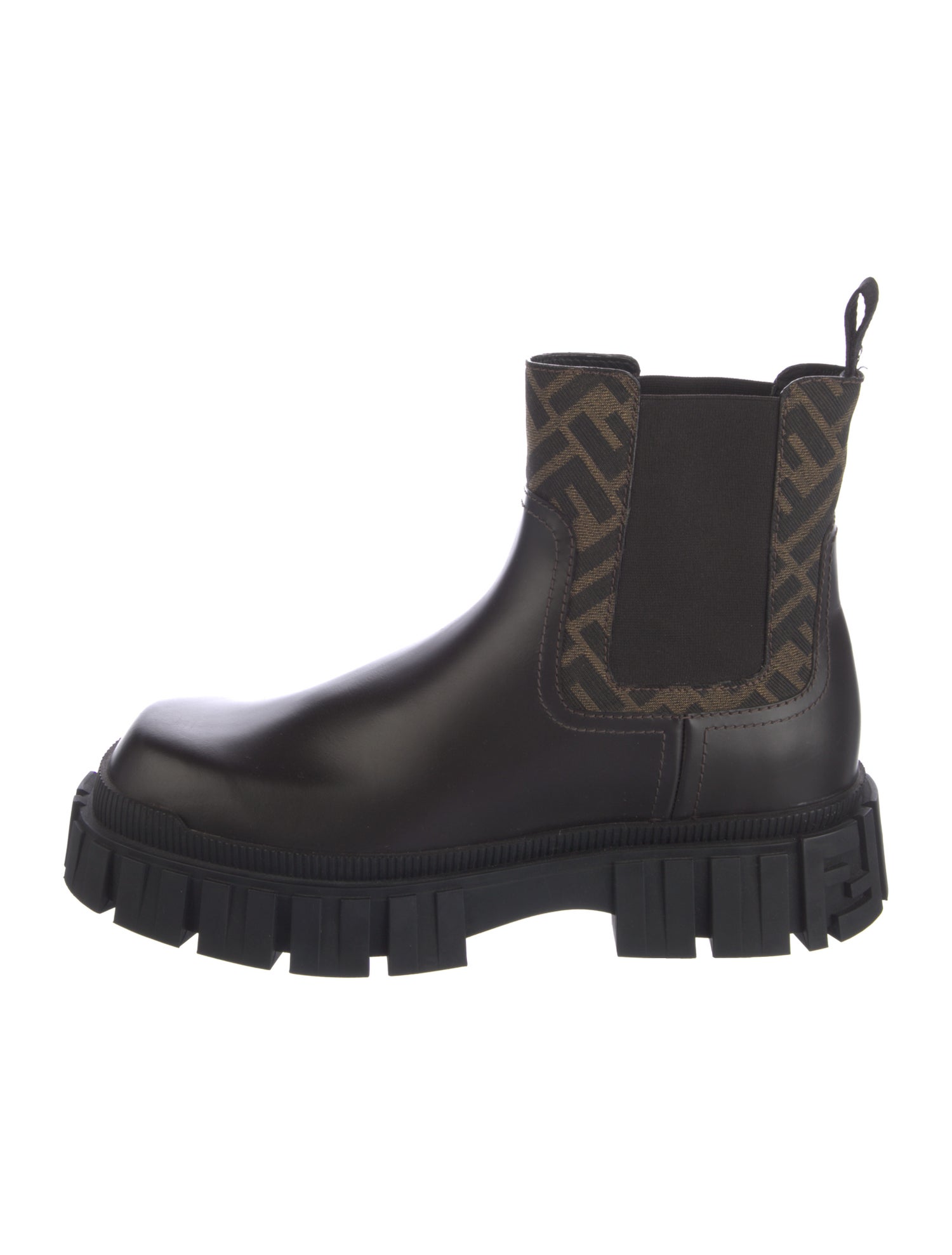 Fendi Zucca FF Logo Leather Chelsea Boots