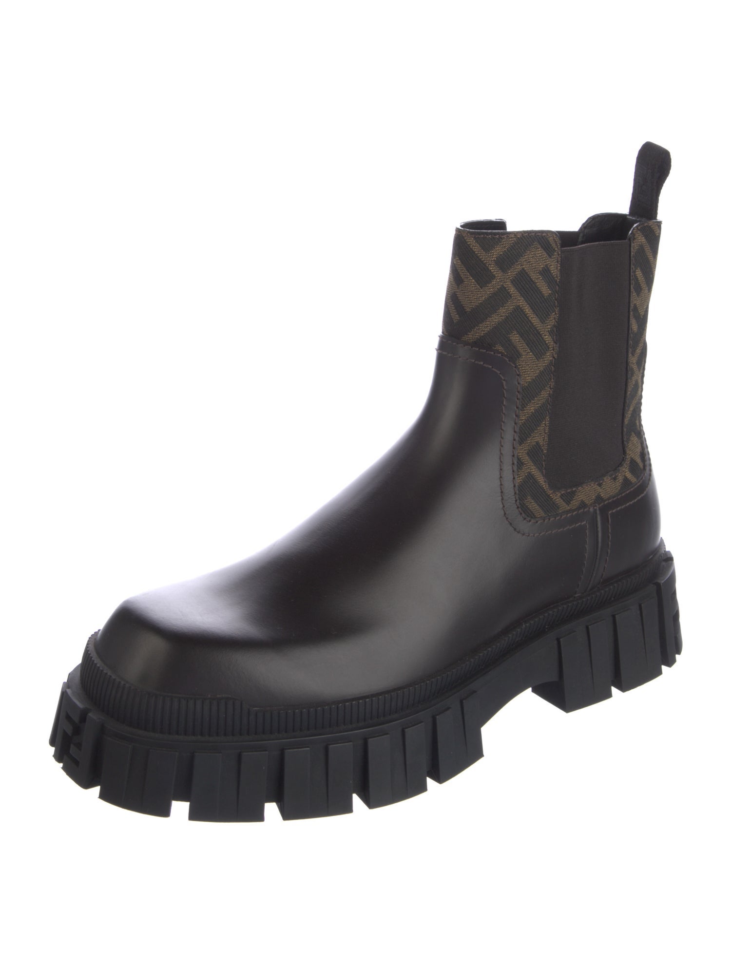 Fendi Zucca FF Logo Leather Chelsea Boots
