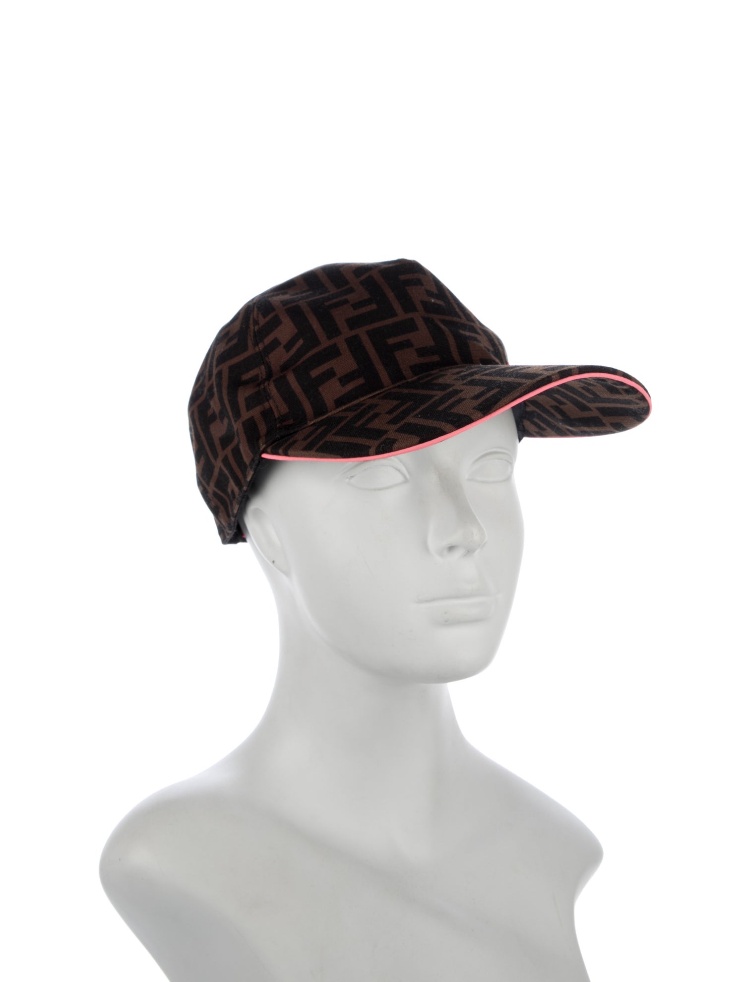 Fendi Brown and black patterned baseball cap with pink trim