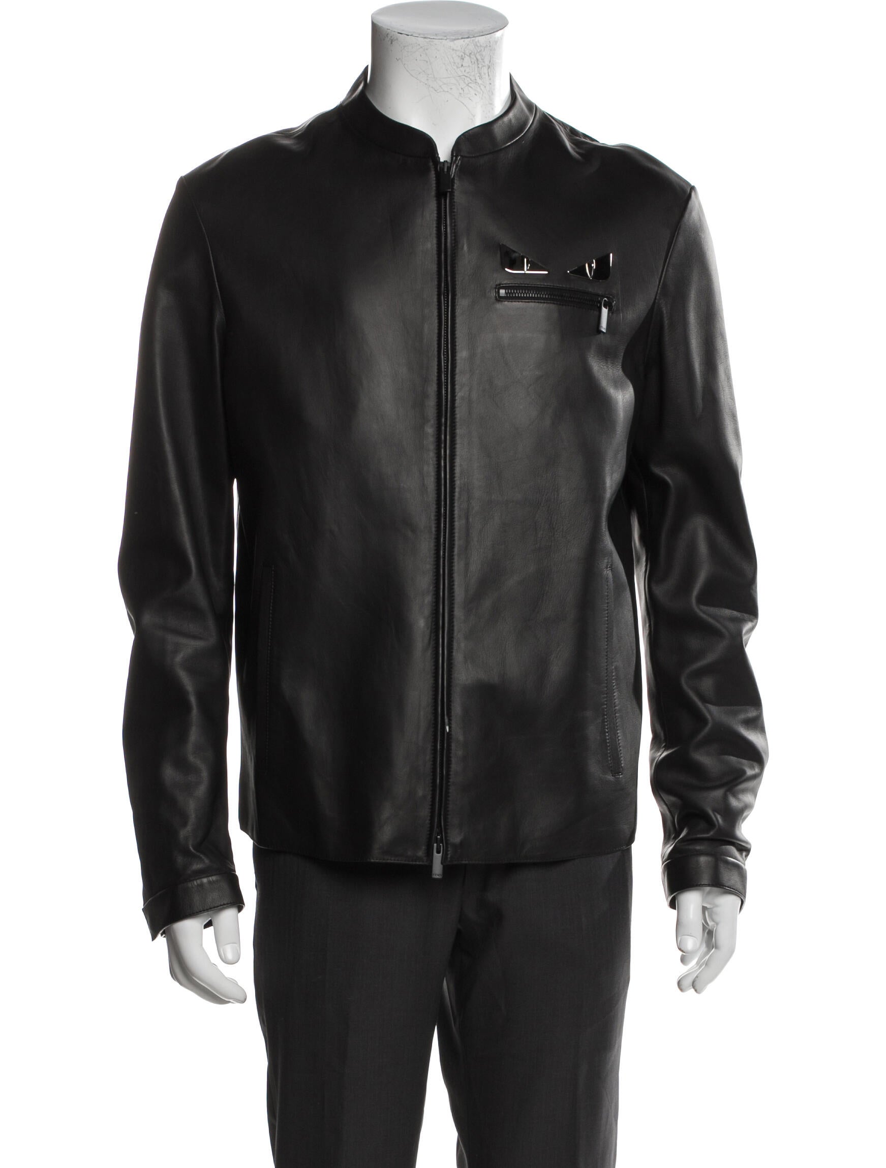 Fendi Monsters Motif Lamb Leather Moto Jacket