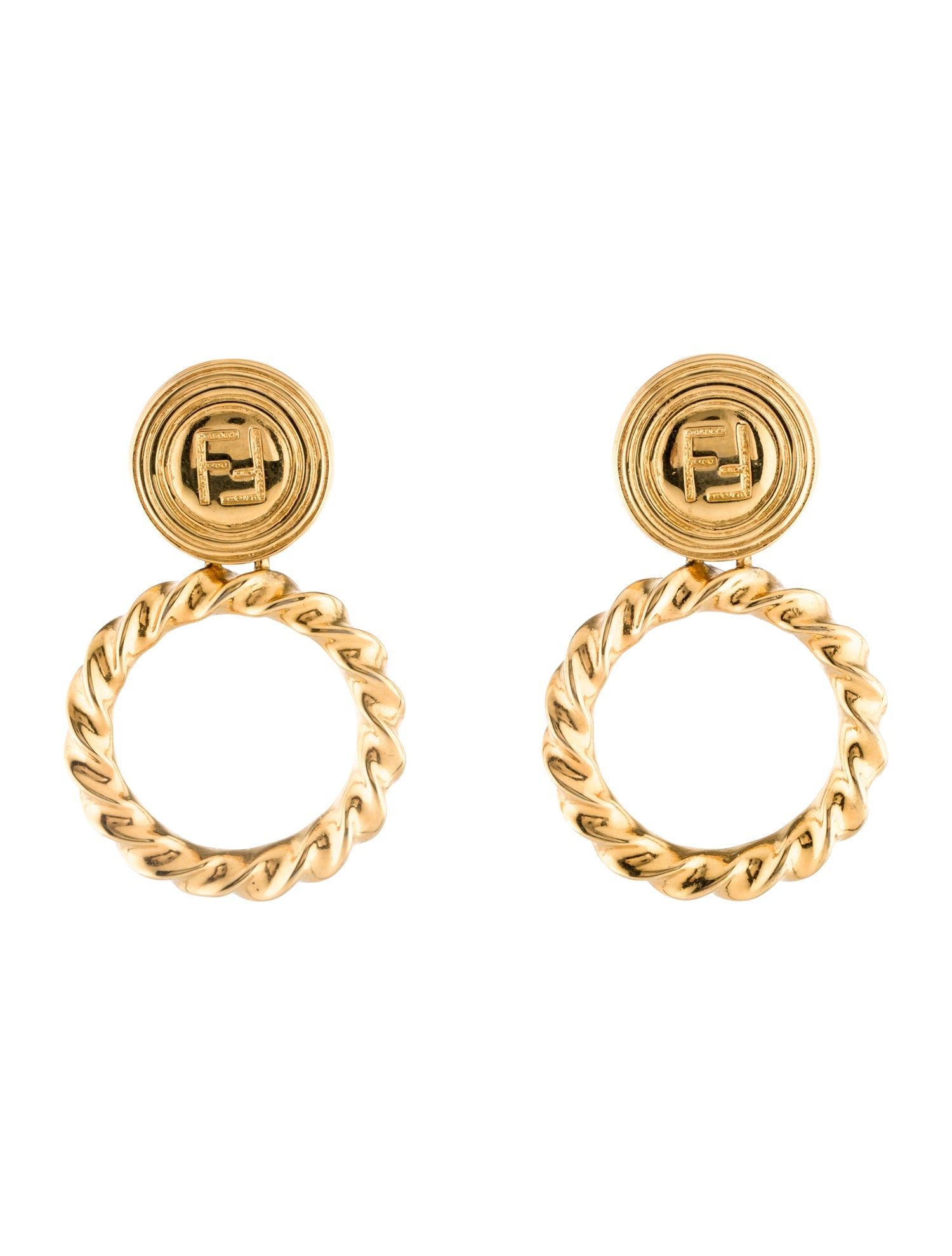 Fendi Vintage Logo Drop Clip On Earrings