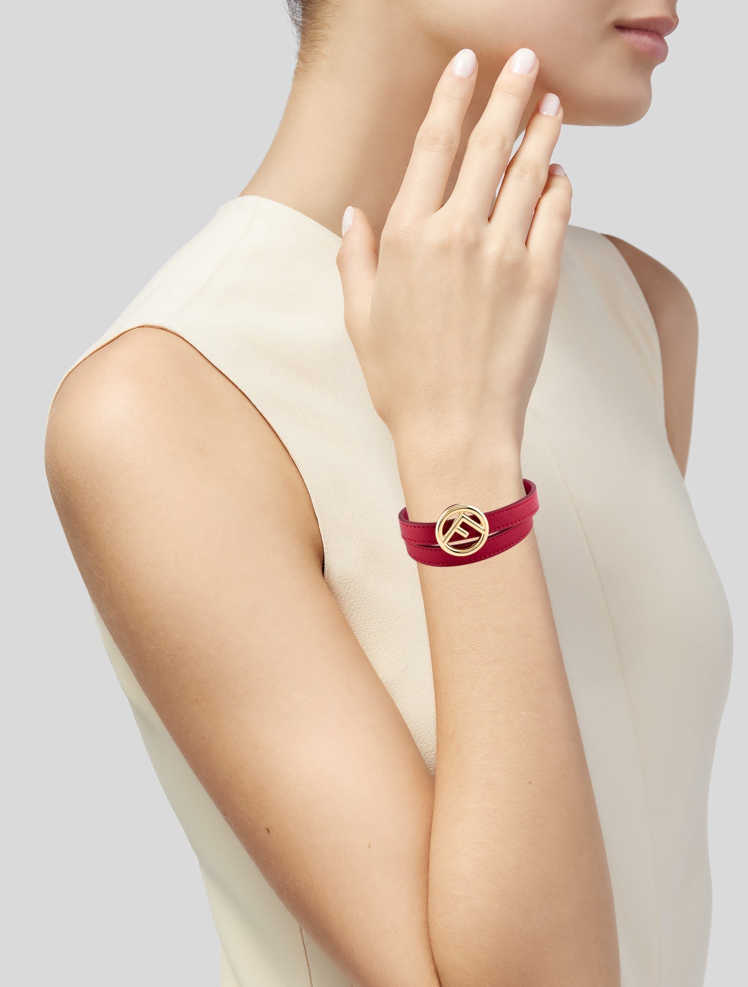 Fendi Leather F Is Fendi Double Wrap Bracelet