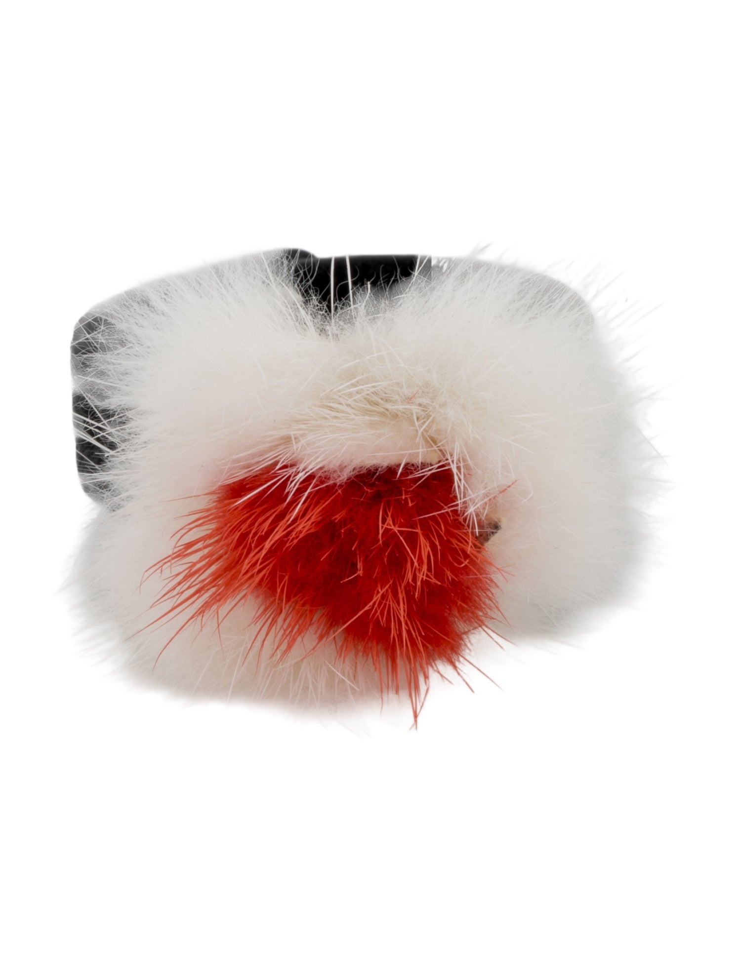 Fendi White and red fur keychain on leather strap with snap closure
