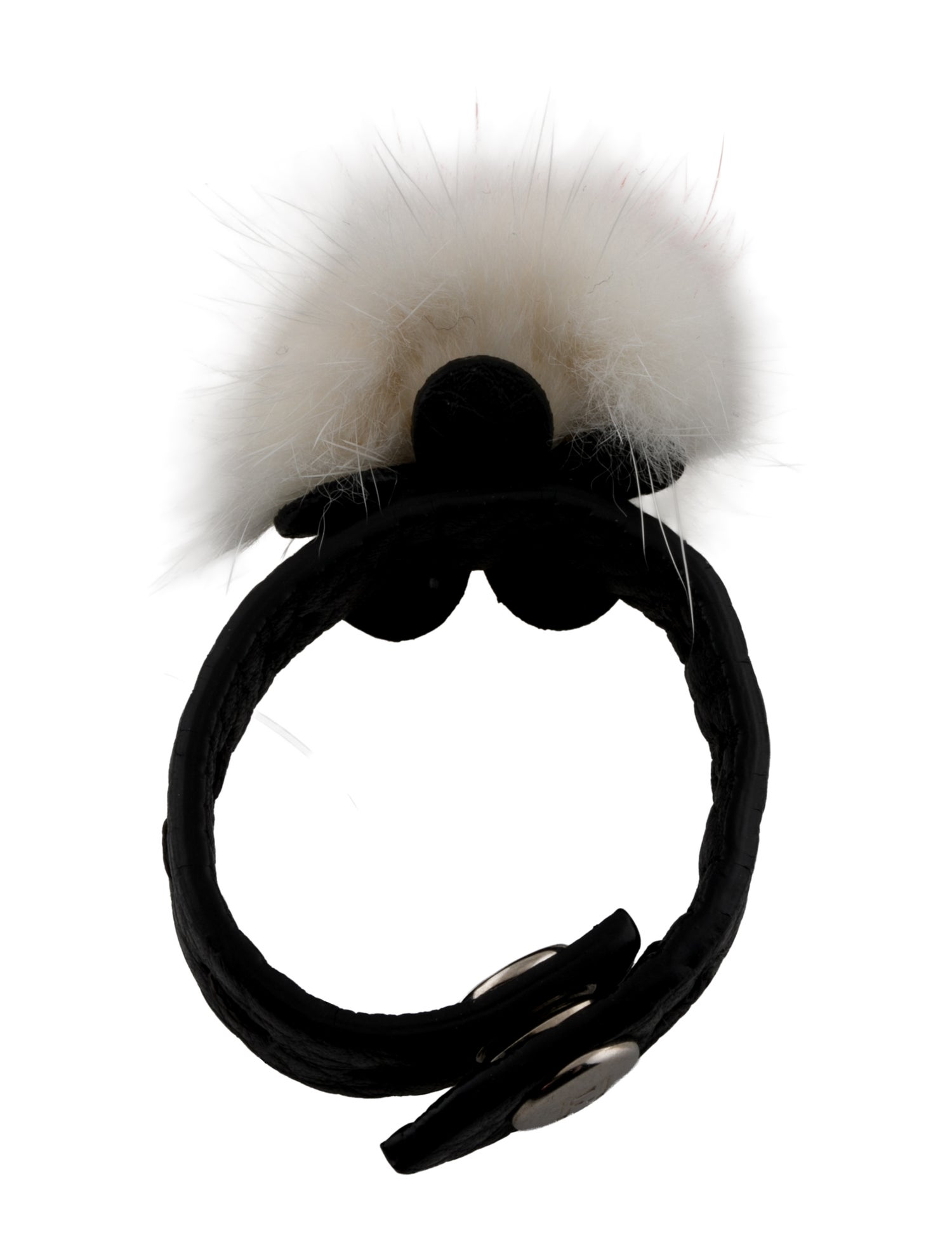 Fendi White and red fur keychain on leather strap with snap closure