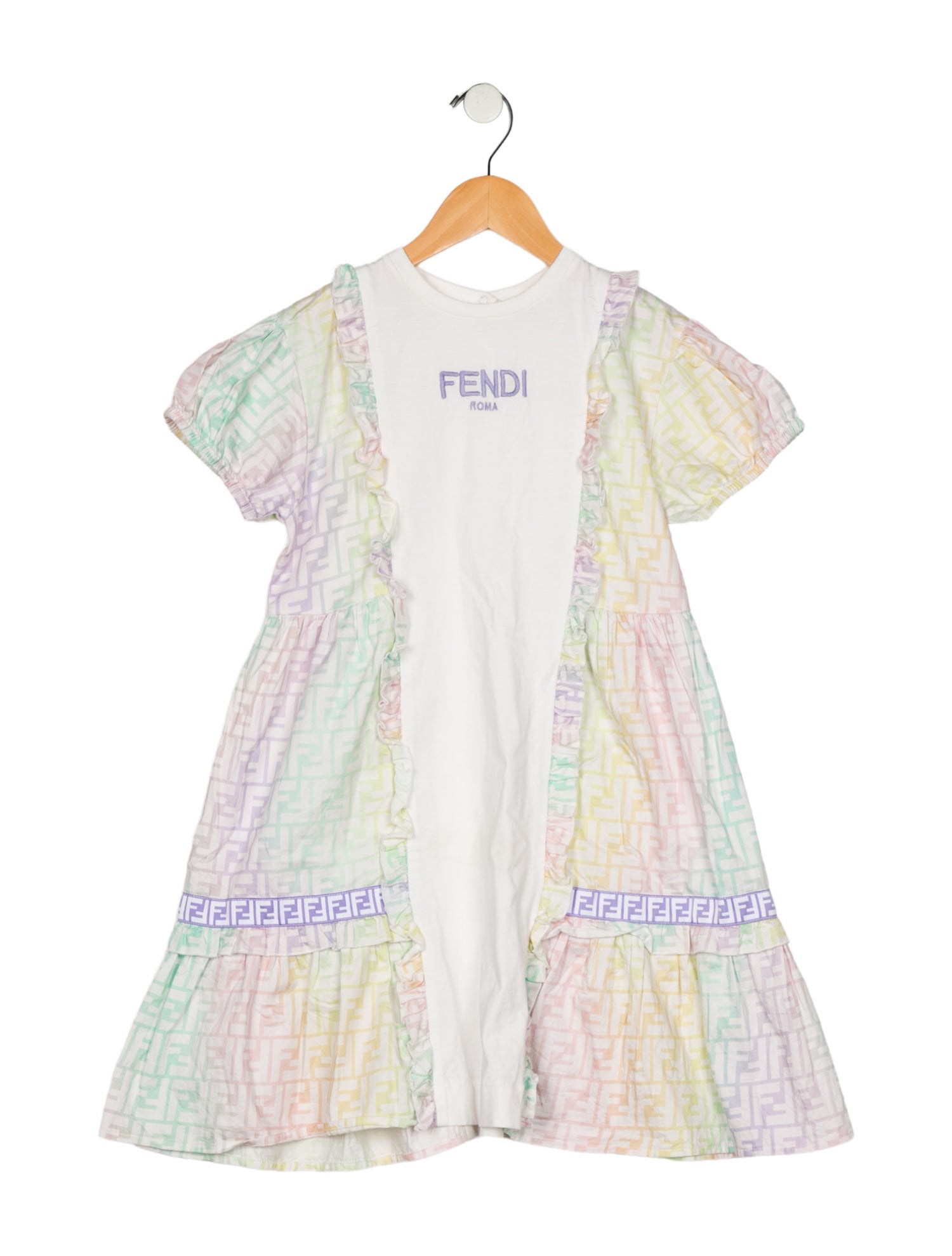 Fendi White pattern print dress with pleated accent sizze 140 age 9 -10