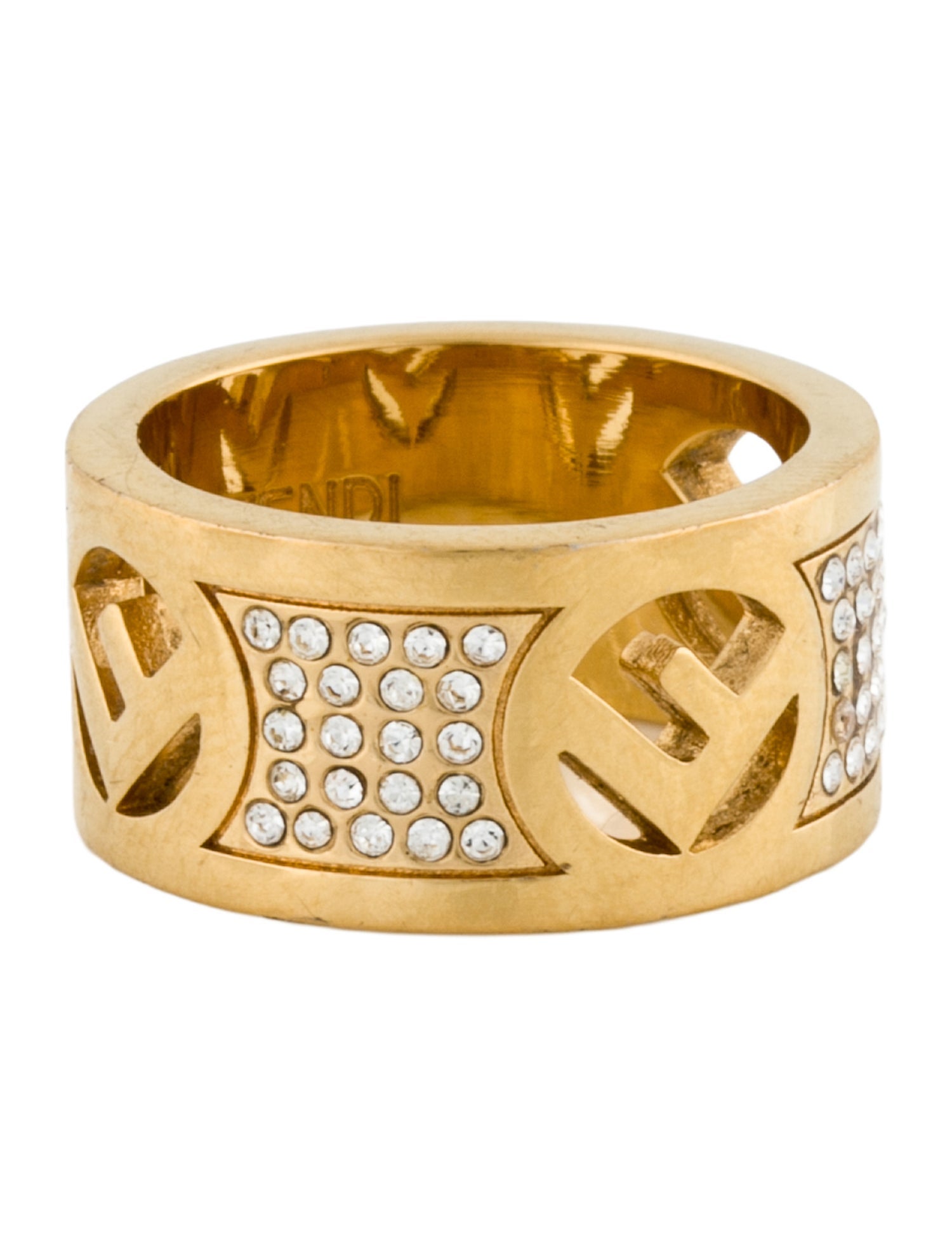 Fendi Crystal 'F' Band Ring