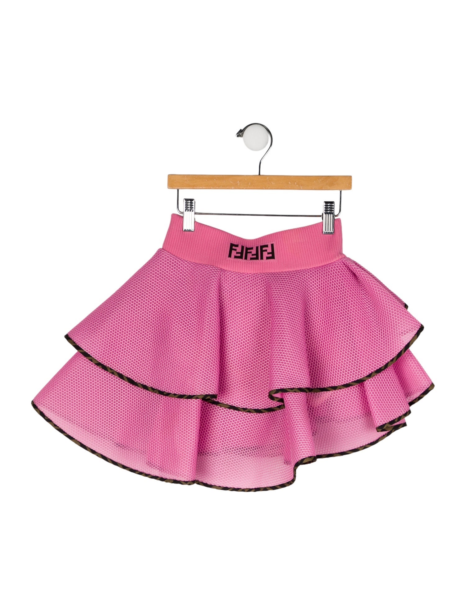 Fendi Girls' FF Logo Asymmetrical Ruffled Skirt
