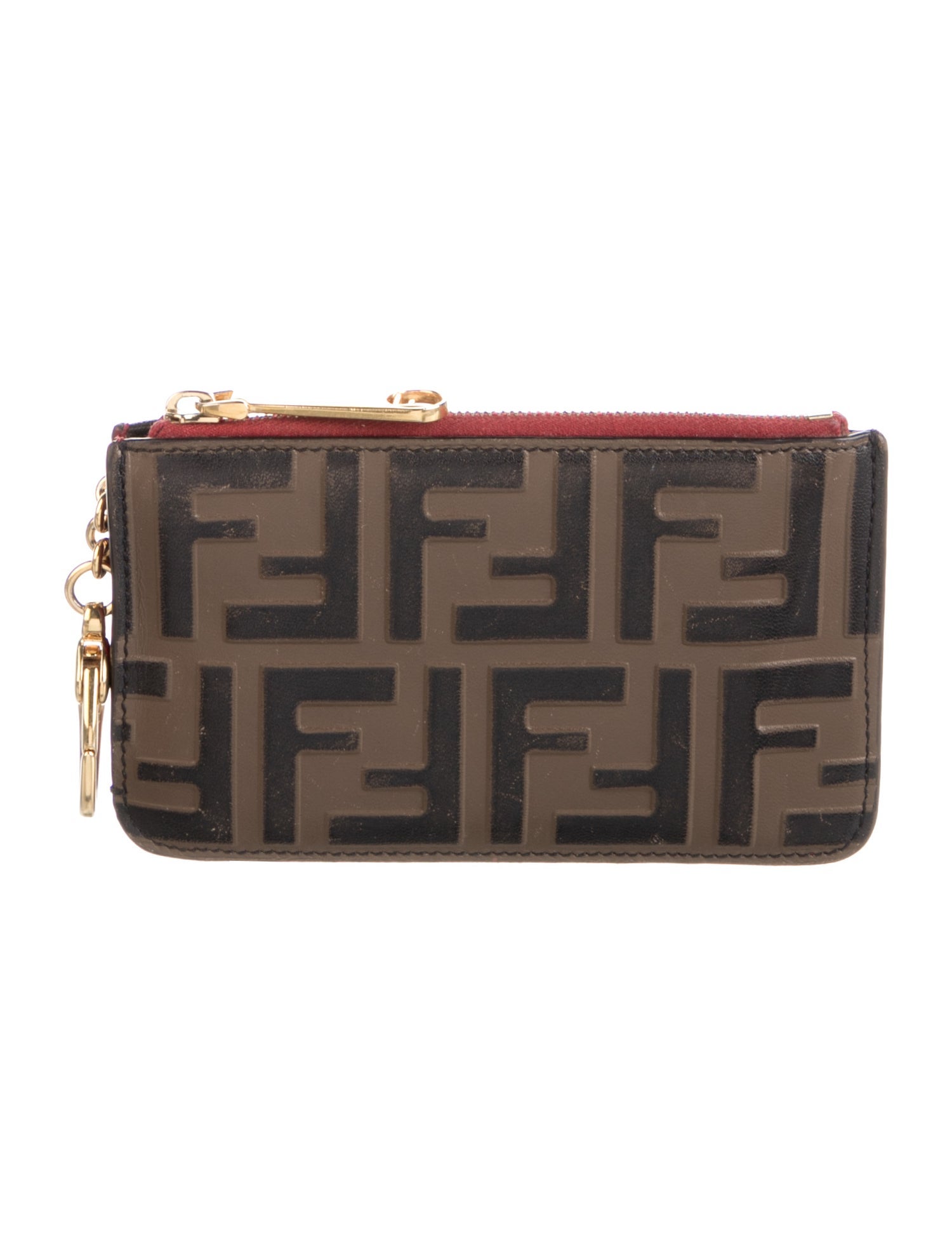 Fendi 2021 FF Embossed Key Pouch Wallet - Brown Wallets