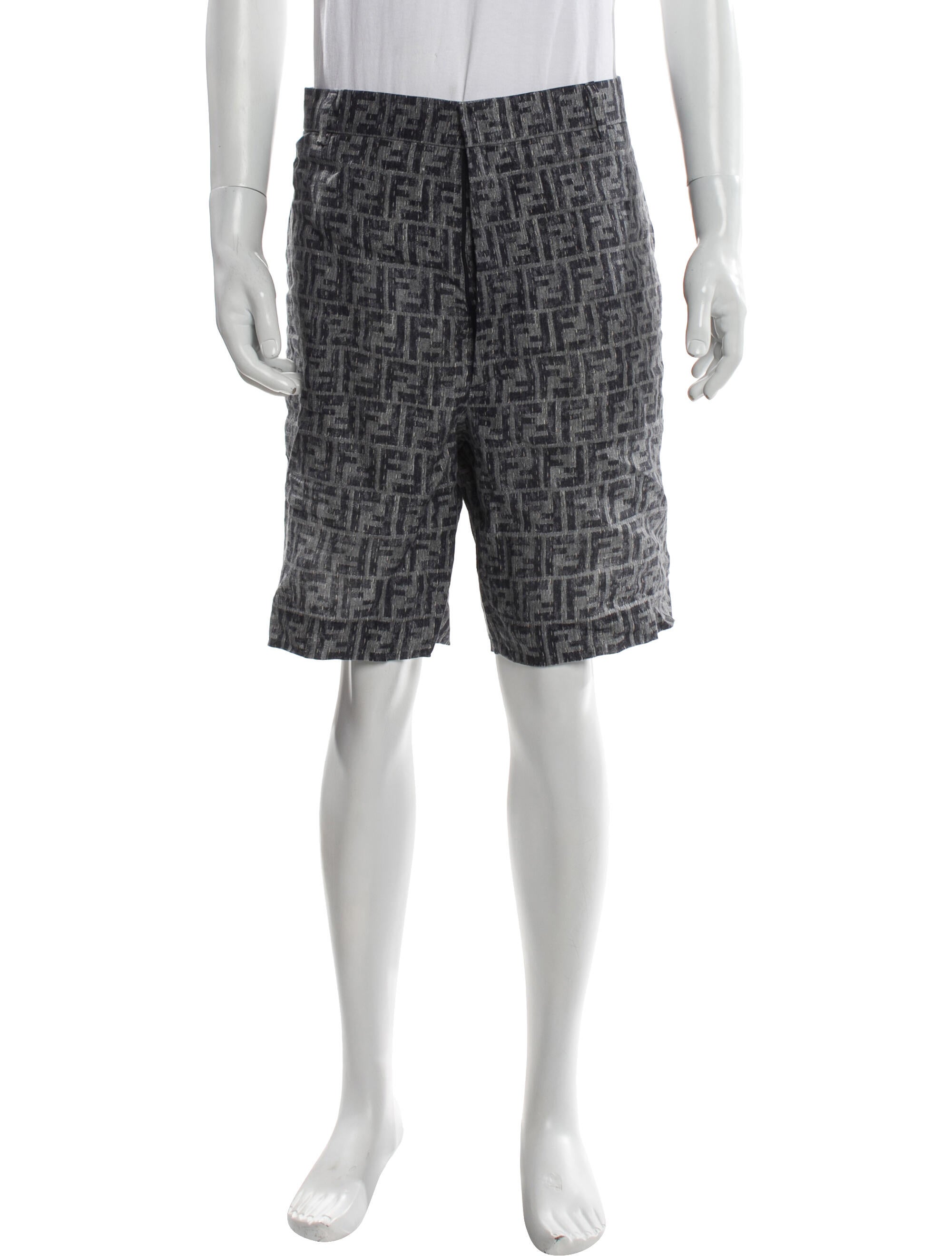 Fendi Zucca FF Logo Flat Front Shorts